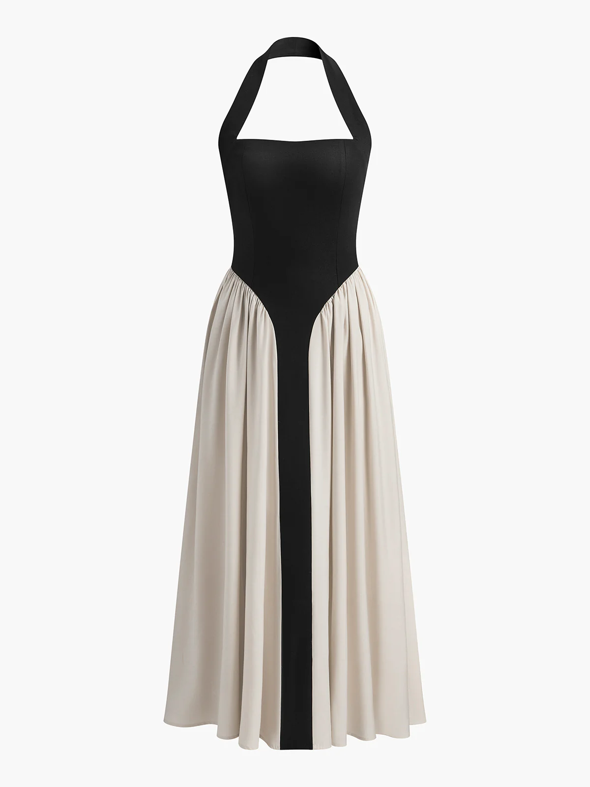 Color Block Halter Neck Linen Blend Dress - Takermore