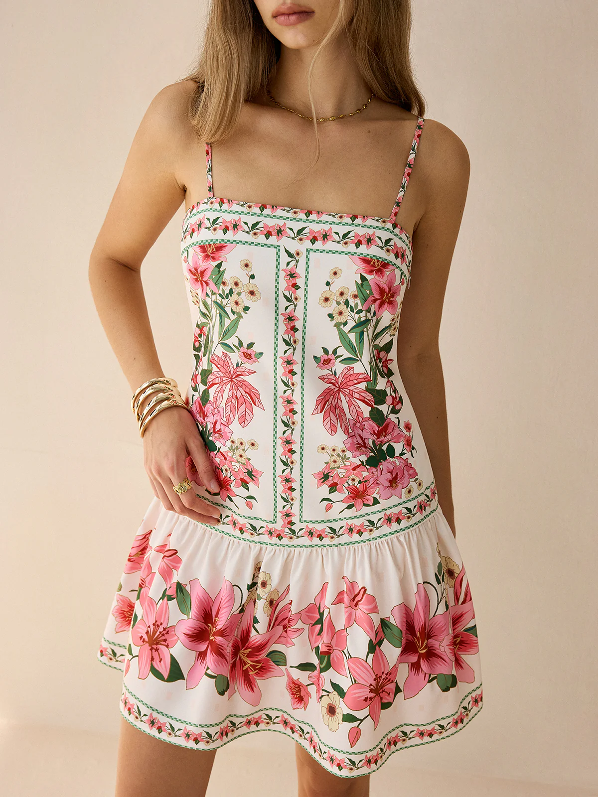 Floral Print Spaghetti Strap Mini Dress - Takermore