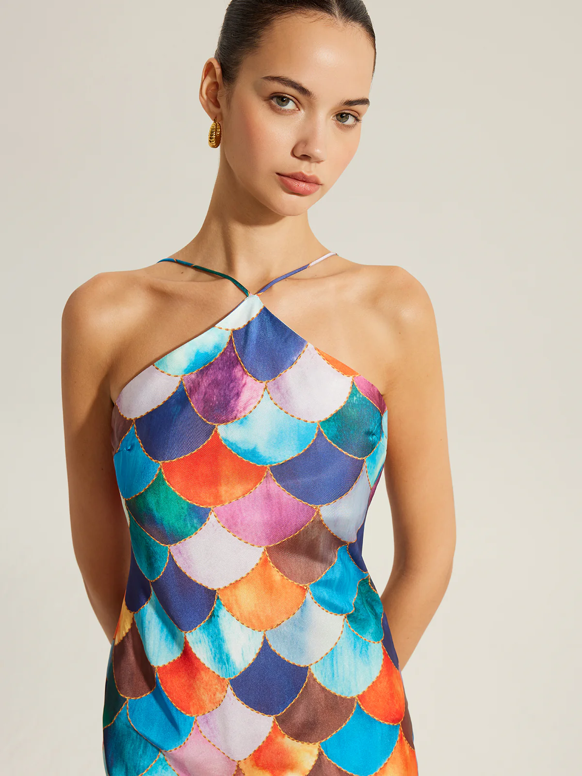 Colorful Scales Pattern Halter Dress - Takermore