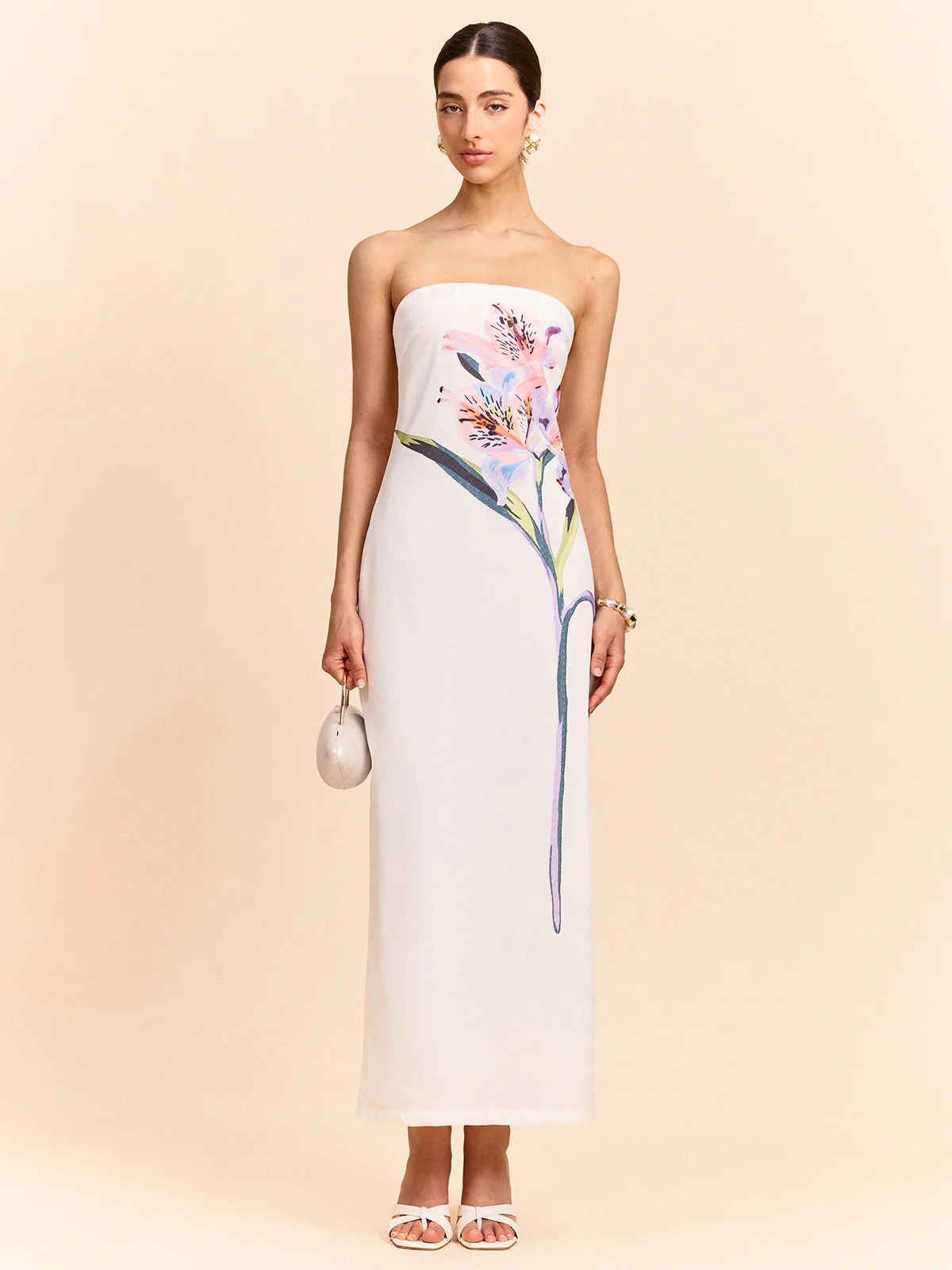 Strapless Floral Print Maxi Dress - Takermore