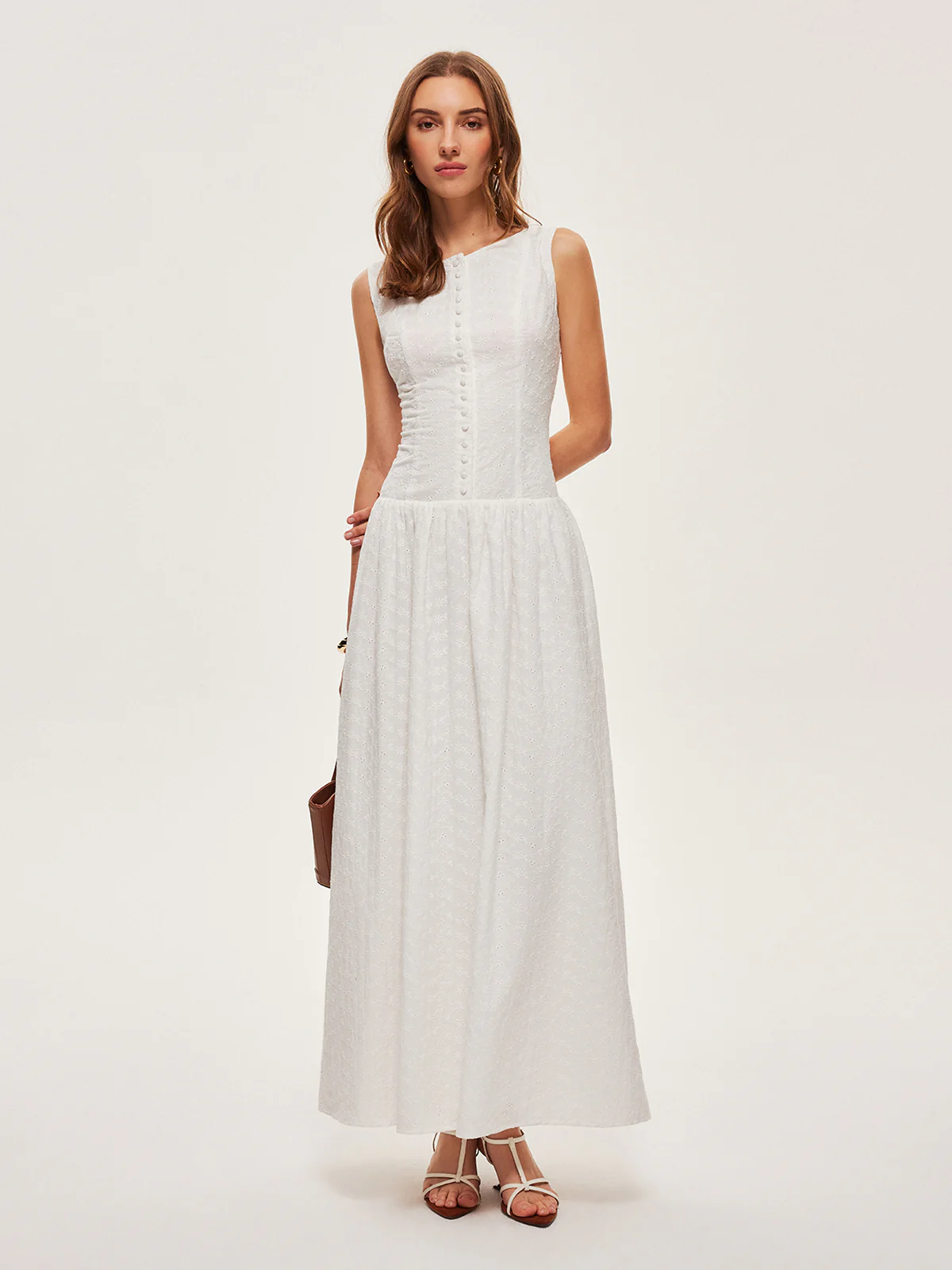 Button-Front Cotton Sleeveless Dress - Takermore