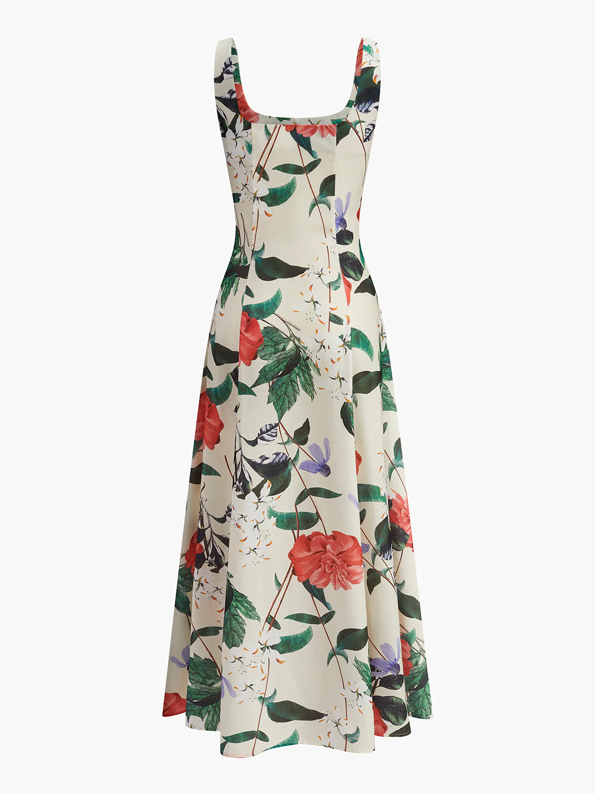 Square Neck Floral Print Zipper Dress - Takermore