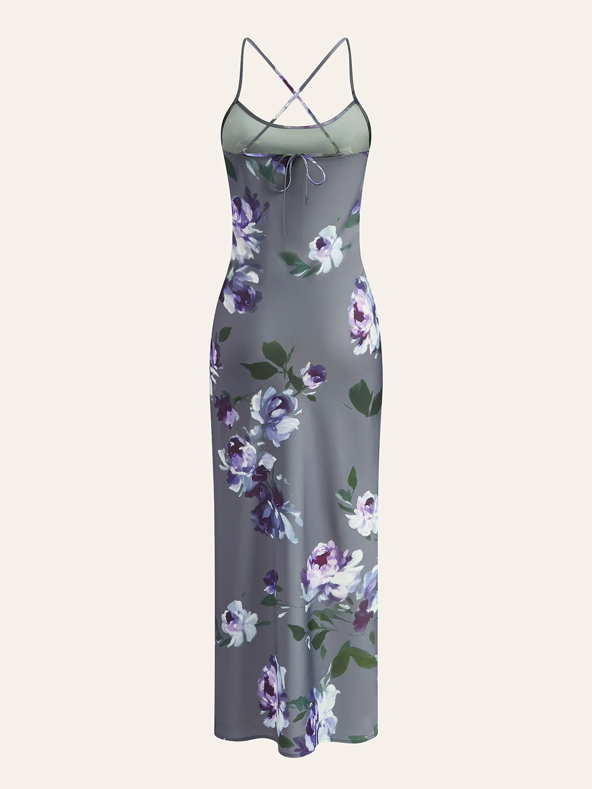 Satin Floral Print Side-Slit Dress - Takermore