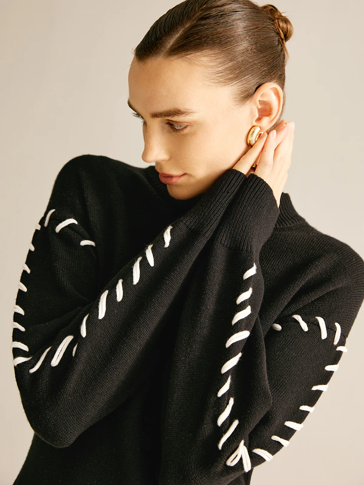 Contrast Trim Sweater Short Dress - Takermore