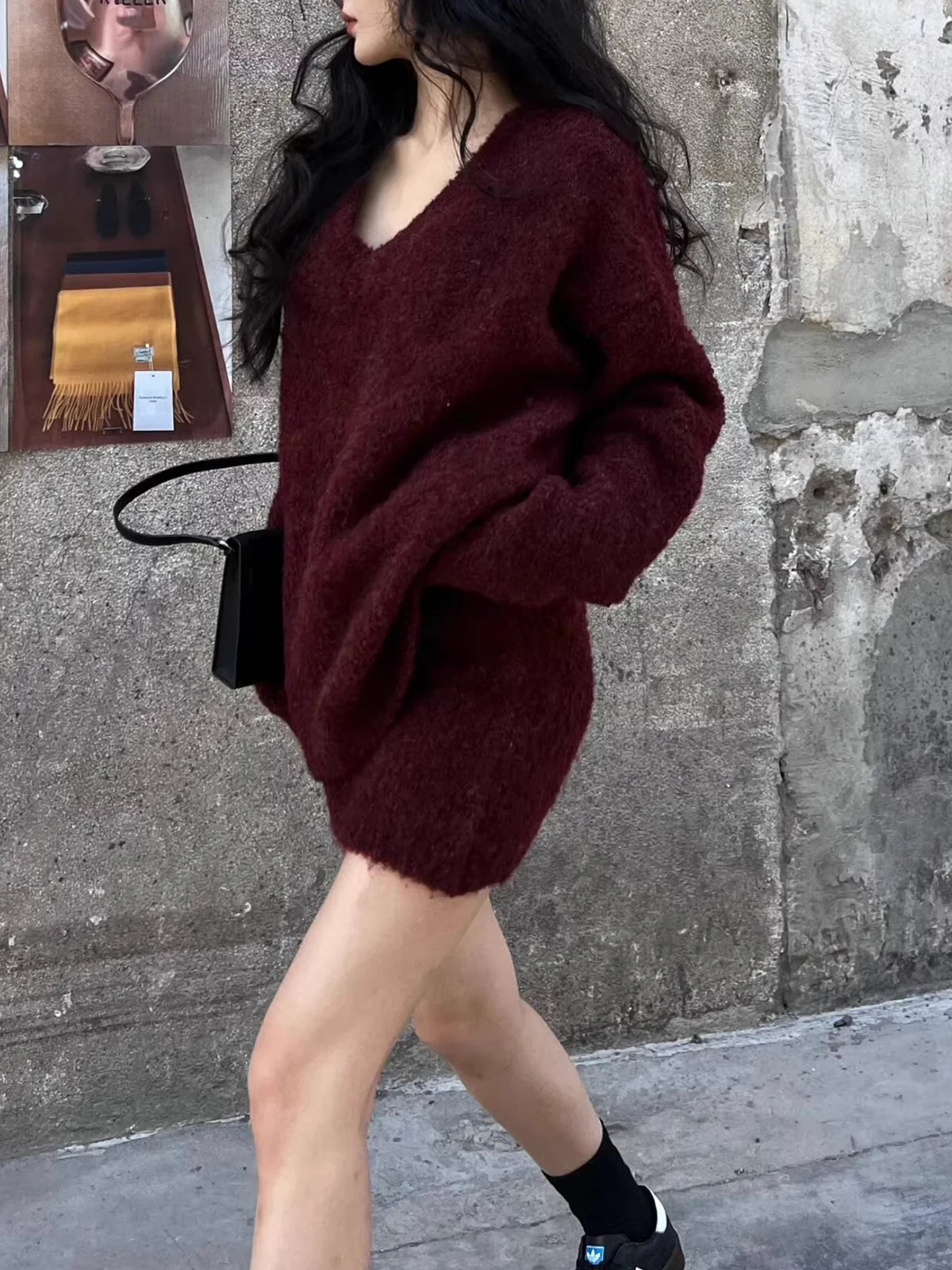 V-Neck Minky Sweater Skirt Set - Takermore