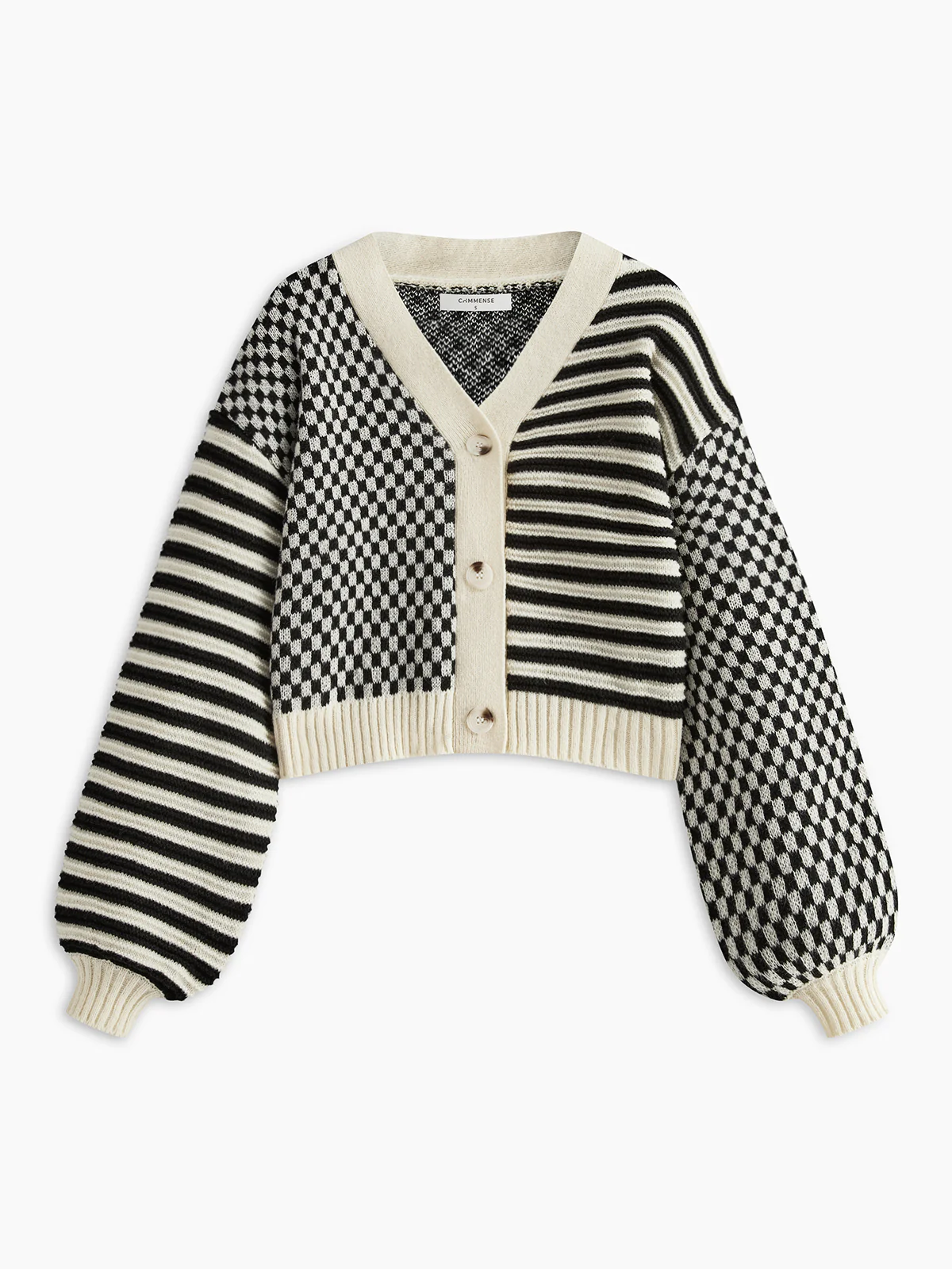 Oversized Geometric-Pattern Crop Knit Outerwear - Takermore