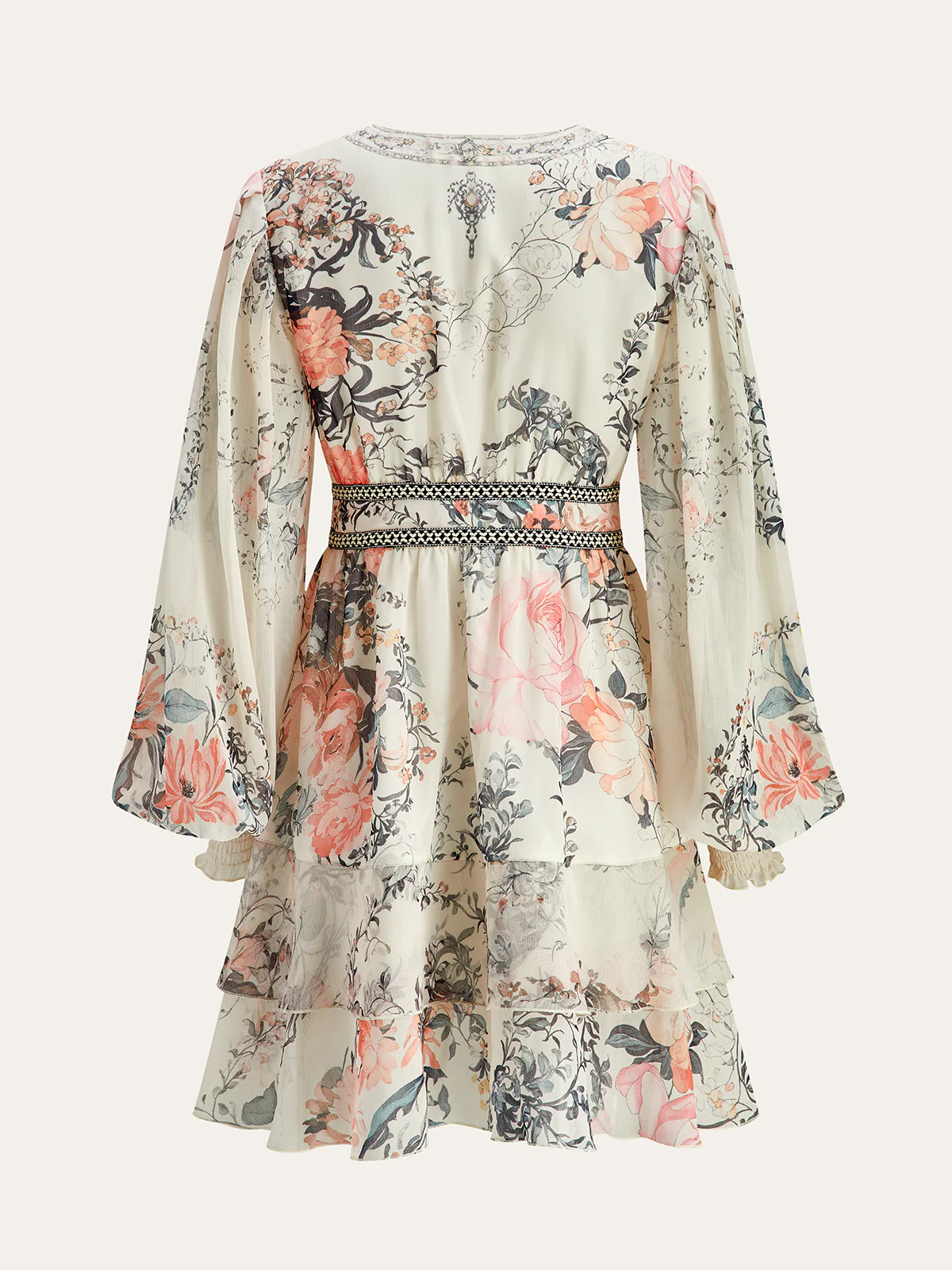 Floral Print Chiffon Tiered Dress - Takermore