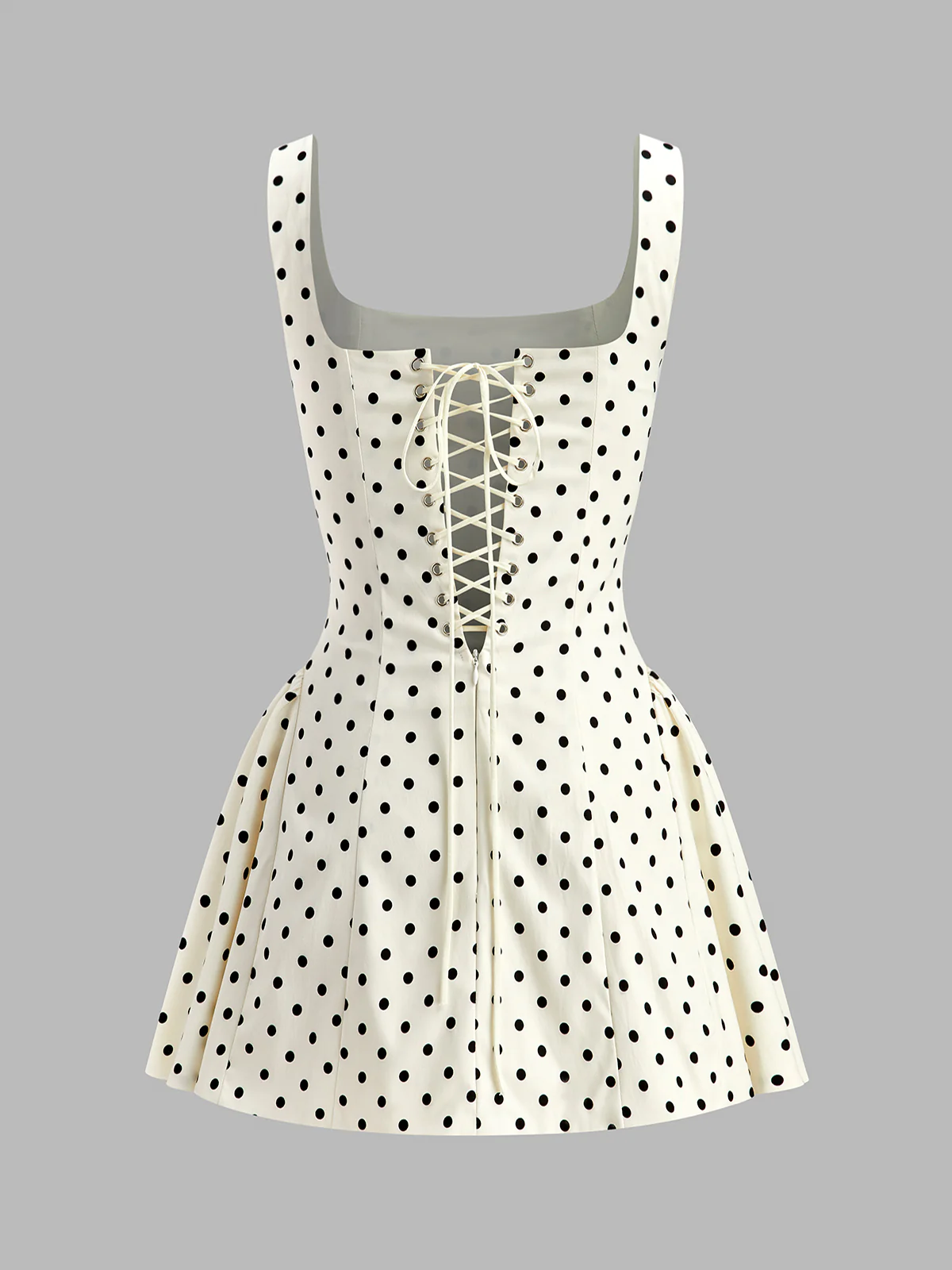 Polka Dot Lace-Up Back Dress - Takermore