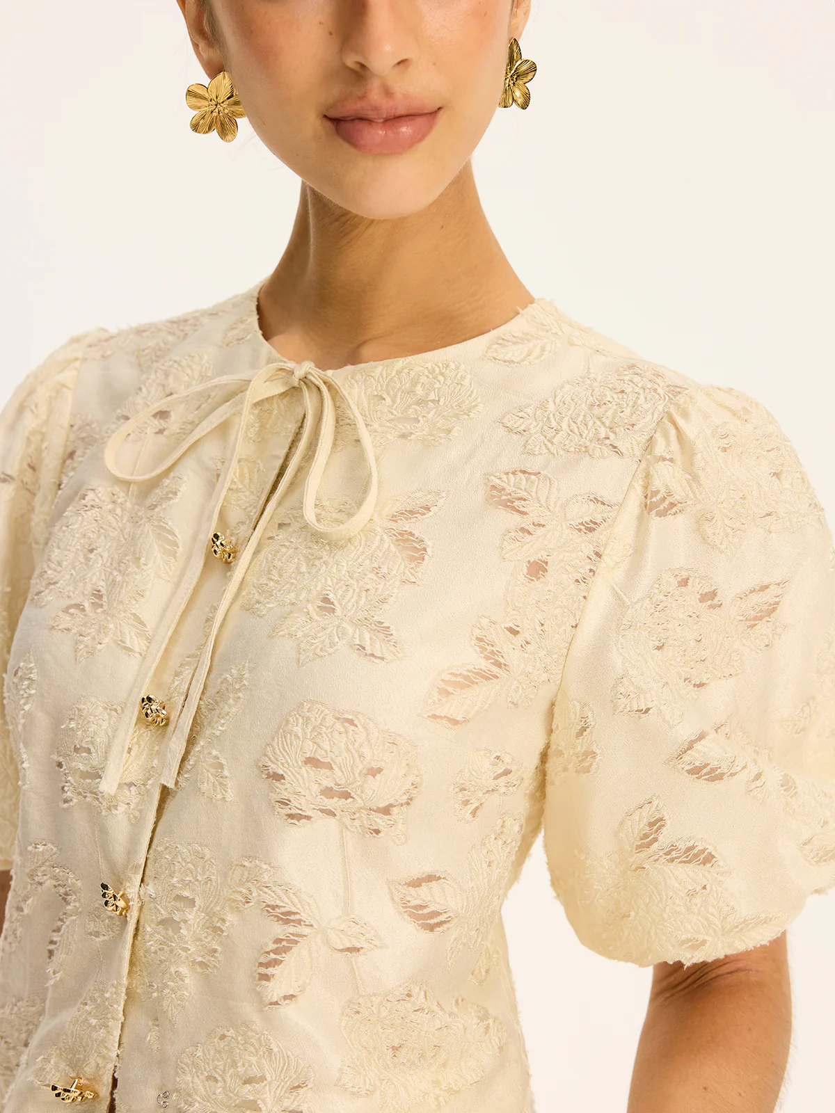 Jacquard Metal Button Cotton-Blend Top - Takermore