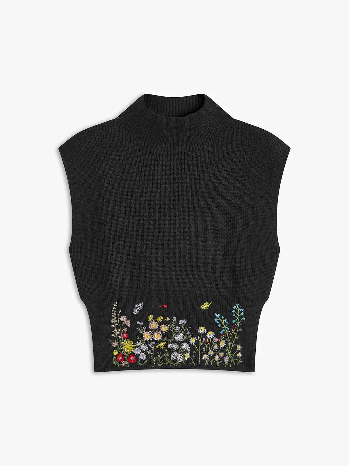 Stand Collar Embroidery Floral Sweater Vest - Takermore