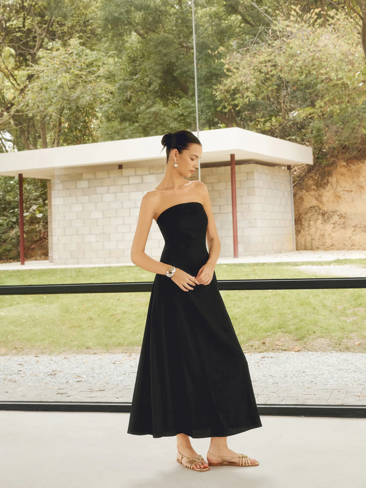 Linen Blends Basic Pockets Tube Long Dress - Takermore