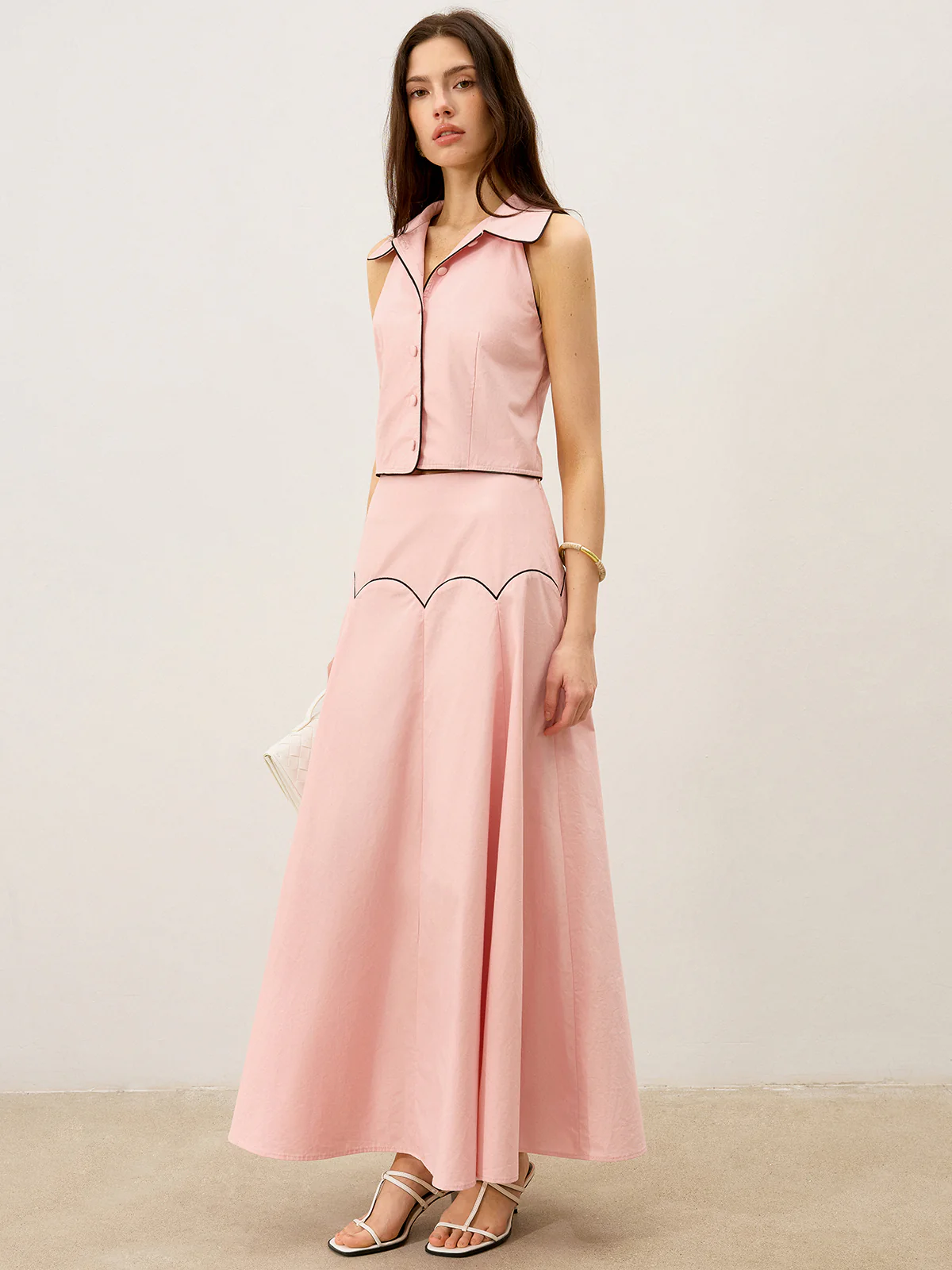 Contrast-Trim Maxi Skirt Set - Takermore