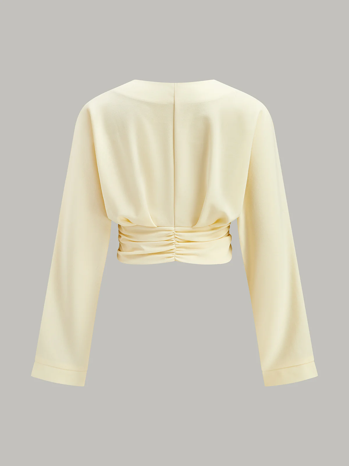 V-Neck Ruched Waist Decor Button Crop Blouse - Takermore