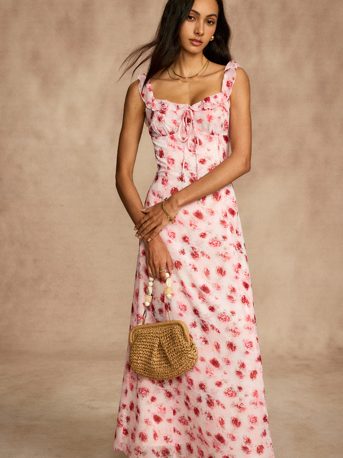 Printed Backless Tie Flowy Dress - Takermore