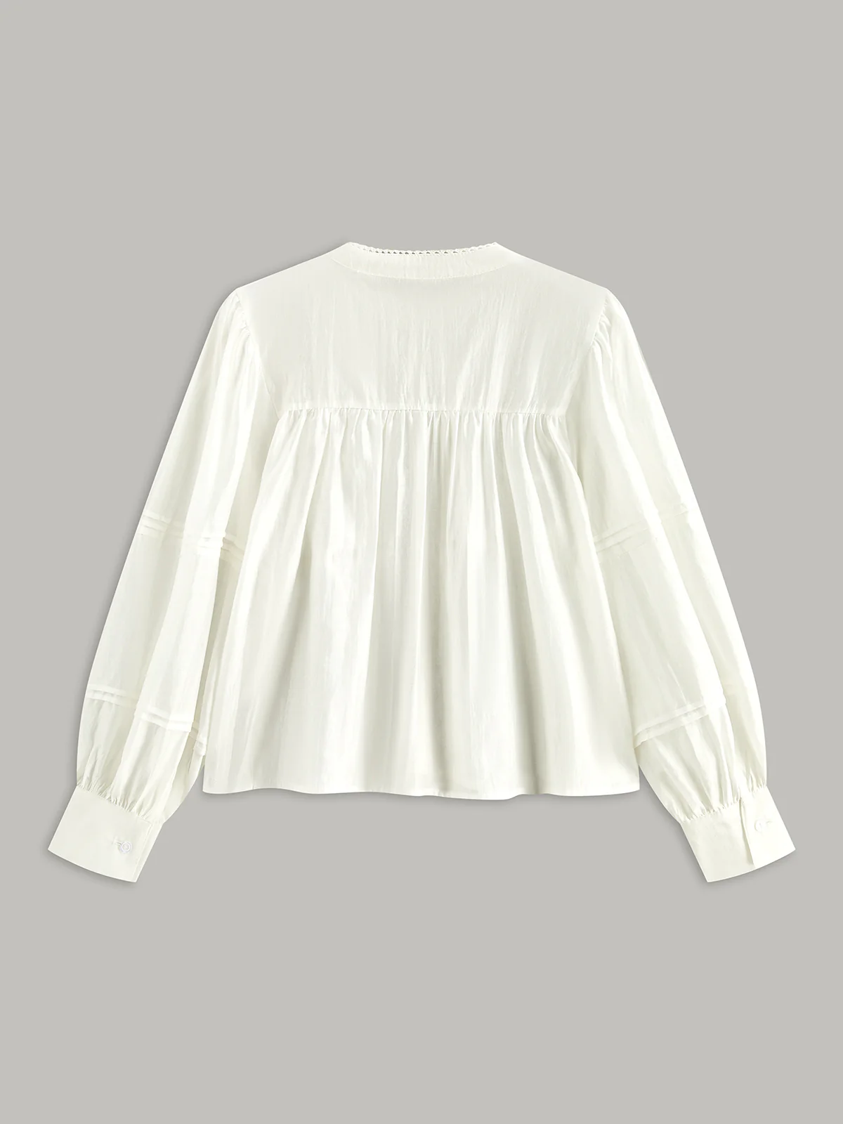 Pleated Lace Trim Button-Up Blouse - Takermore