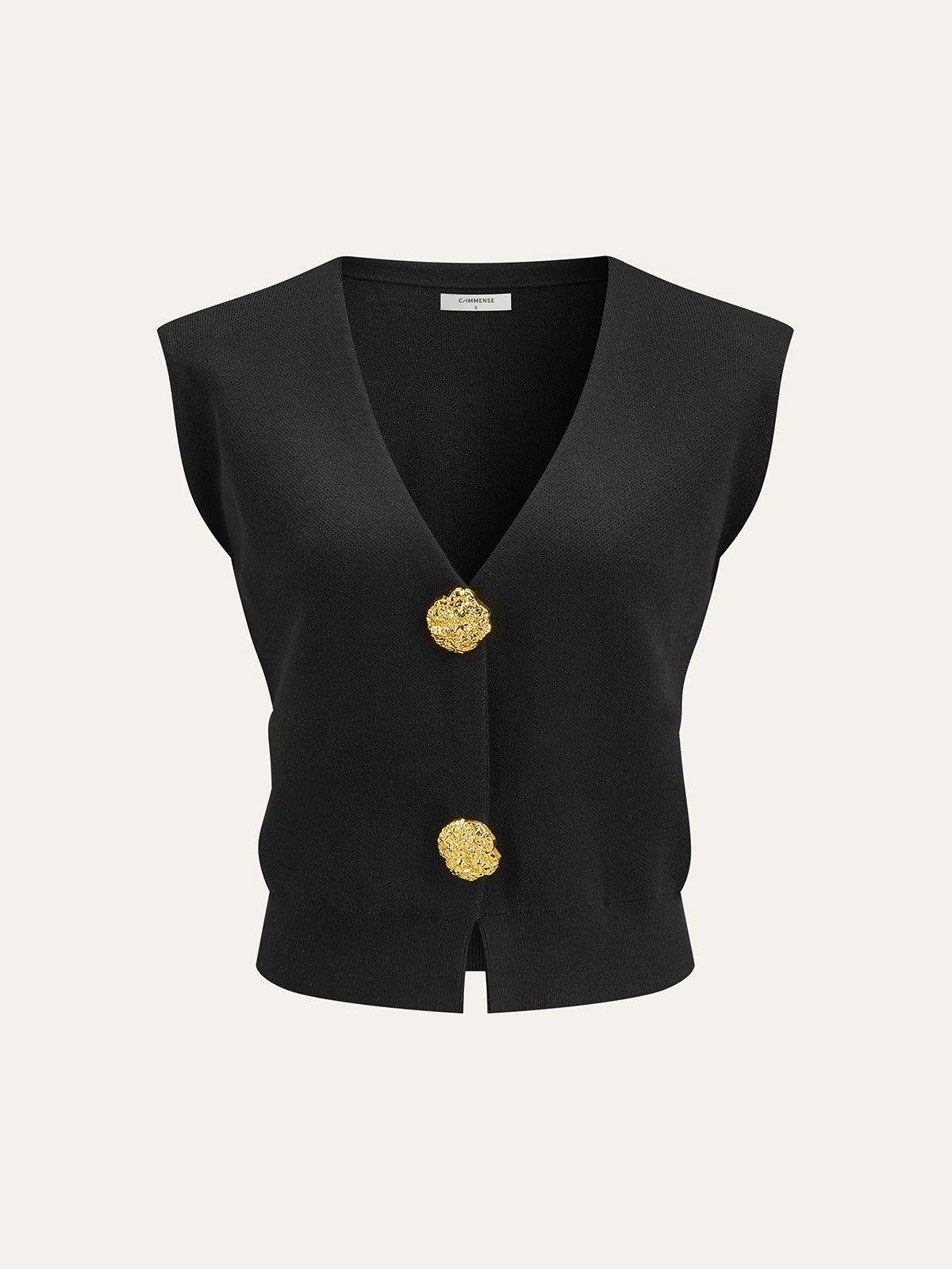 Metal Button V-Neck Knit Vest - Takermore