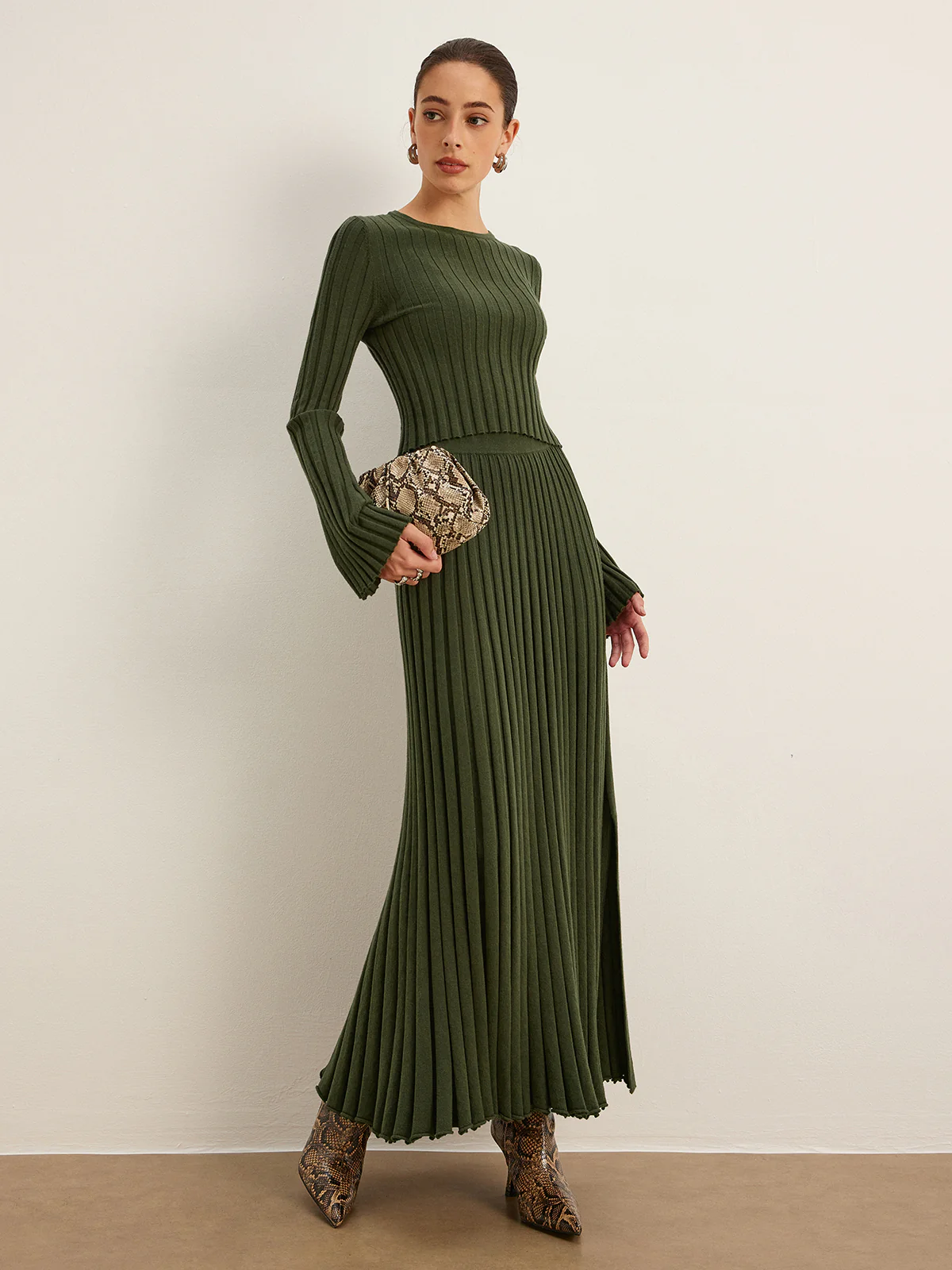 Lettuce Trim Pleated Sweater Skirt - Takermore