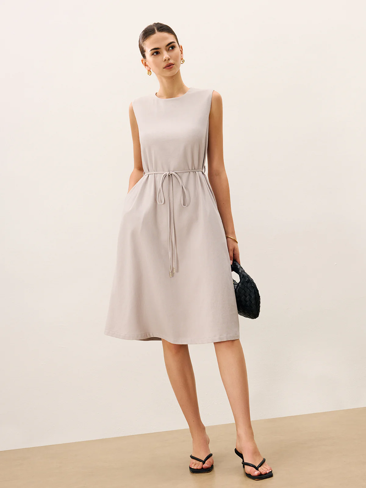 Sleeveless Tie Detail Midi Dress - Takermore