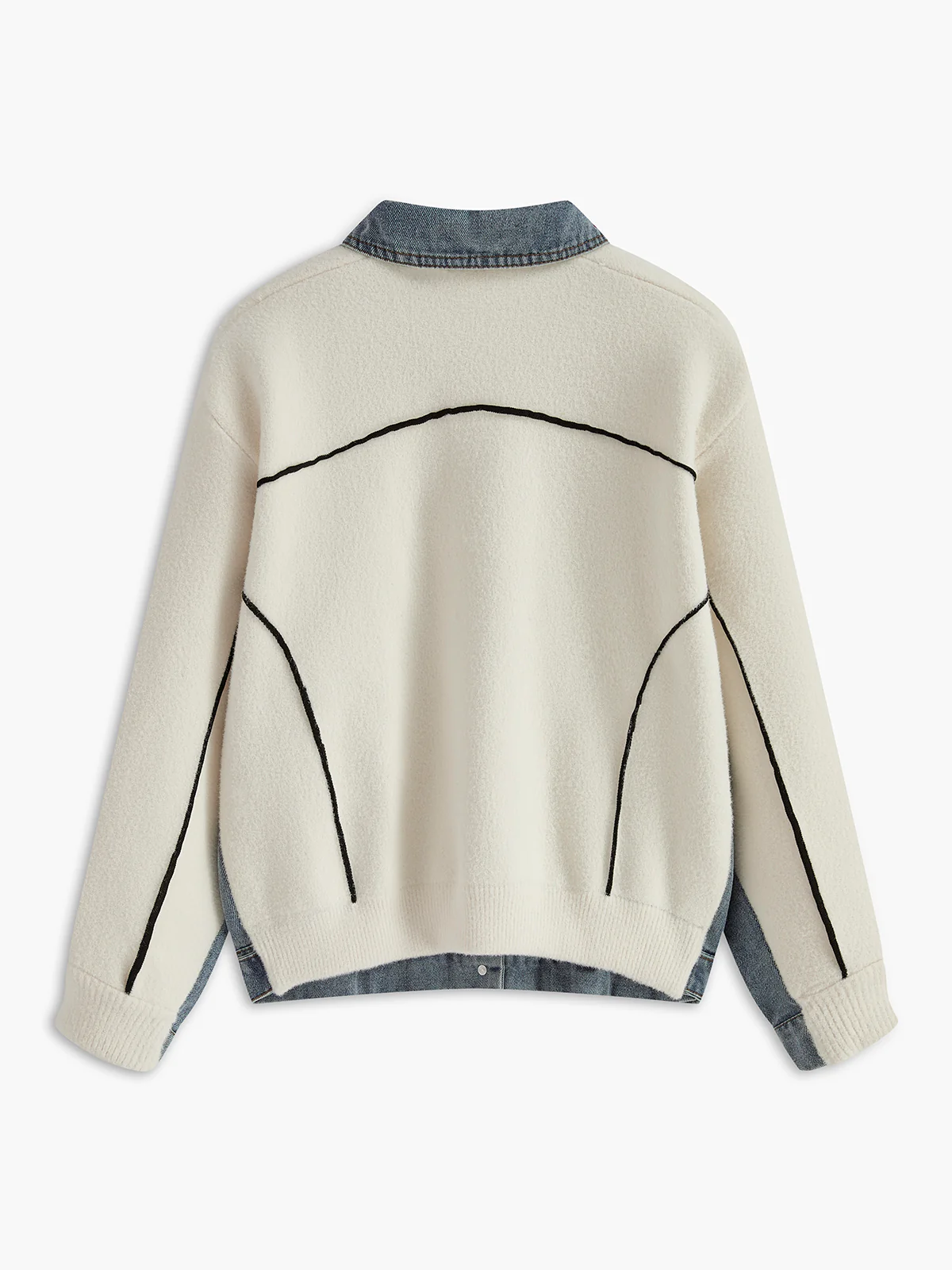 Denim Panel Knit Lapel Outerwear - Takermore