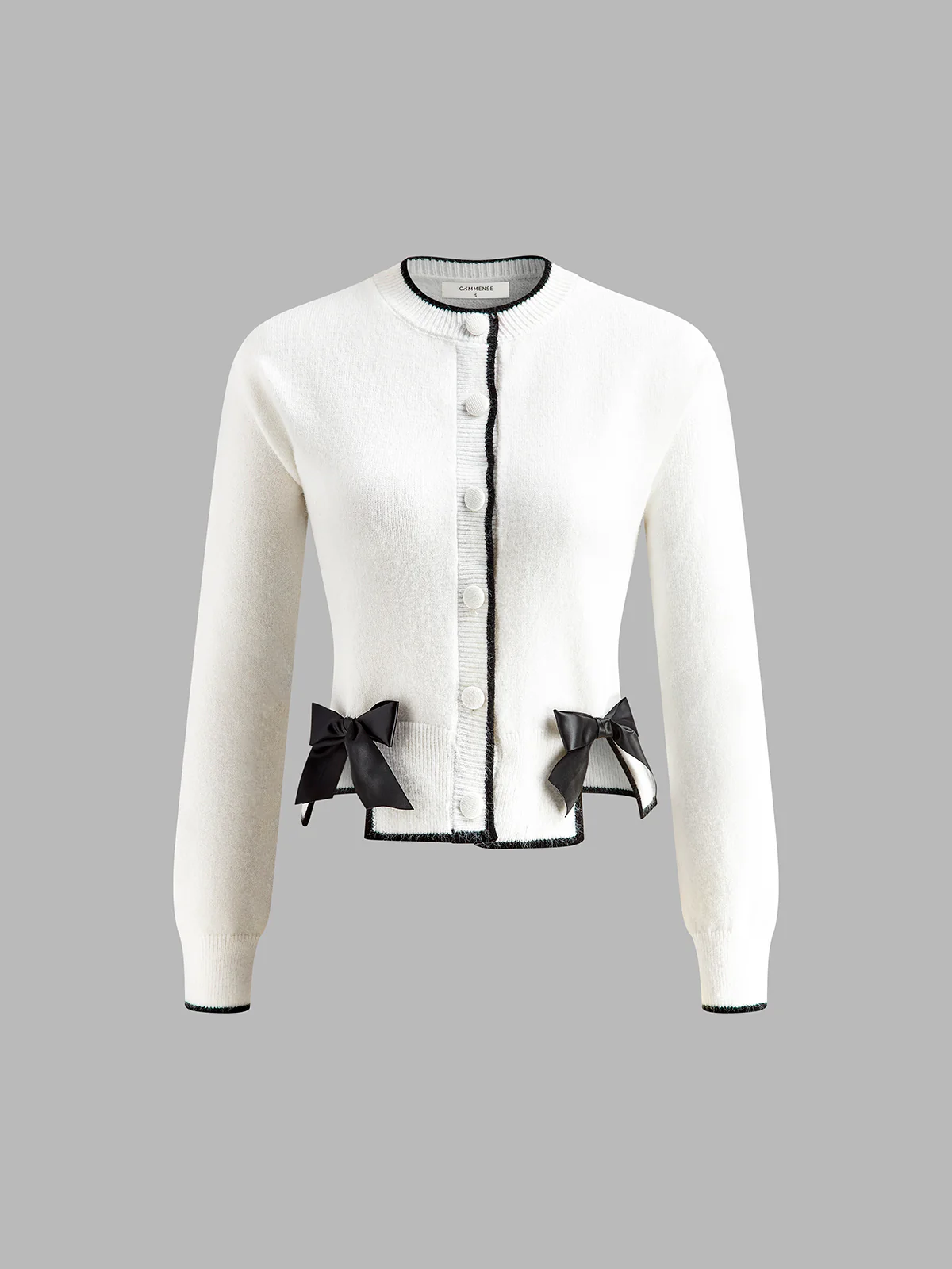 Contrast Trim Bow Decor Knit Outwear - Takermore