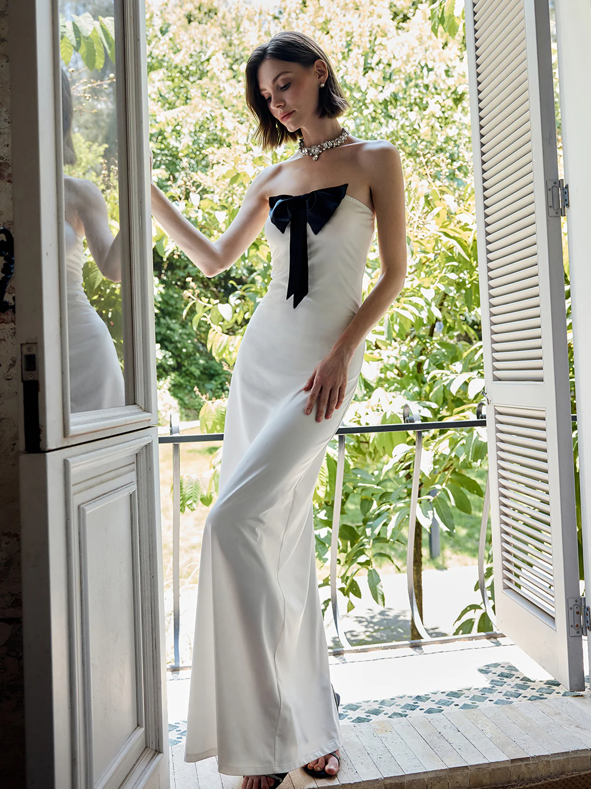 Bow Front Strapless Split Long Dress - Takermore