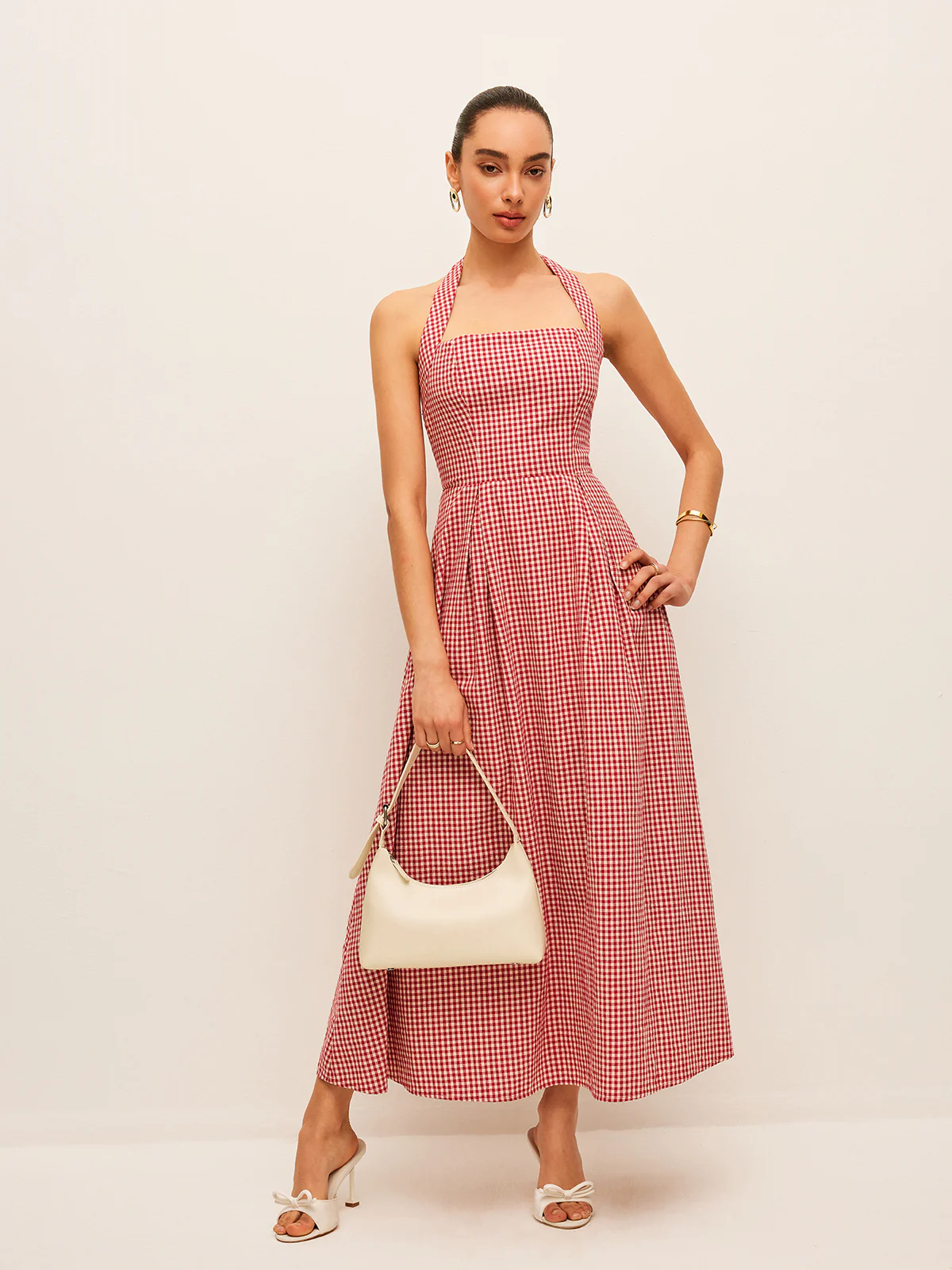 Cotton & Linen Plaid Halter Dress - Takermore