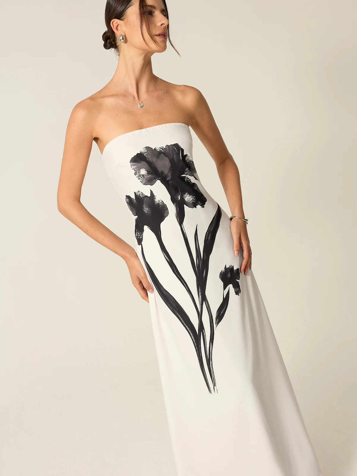 Strapless Floral Print Maxi Dress - Takermore