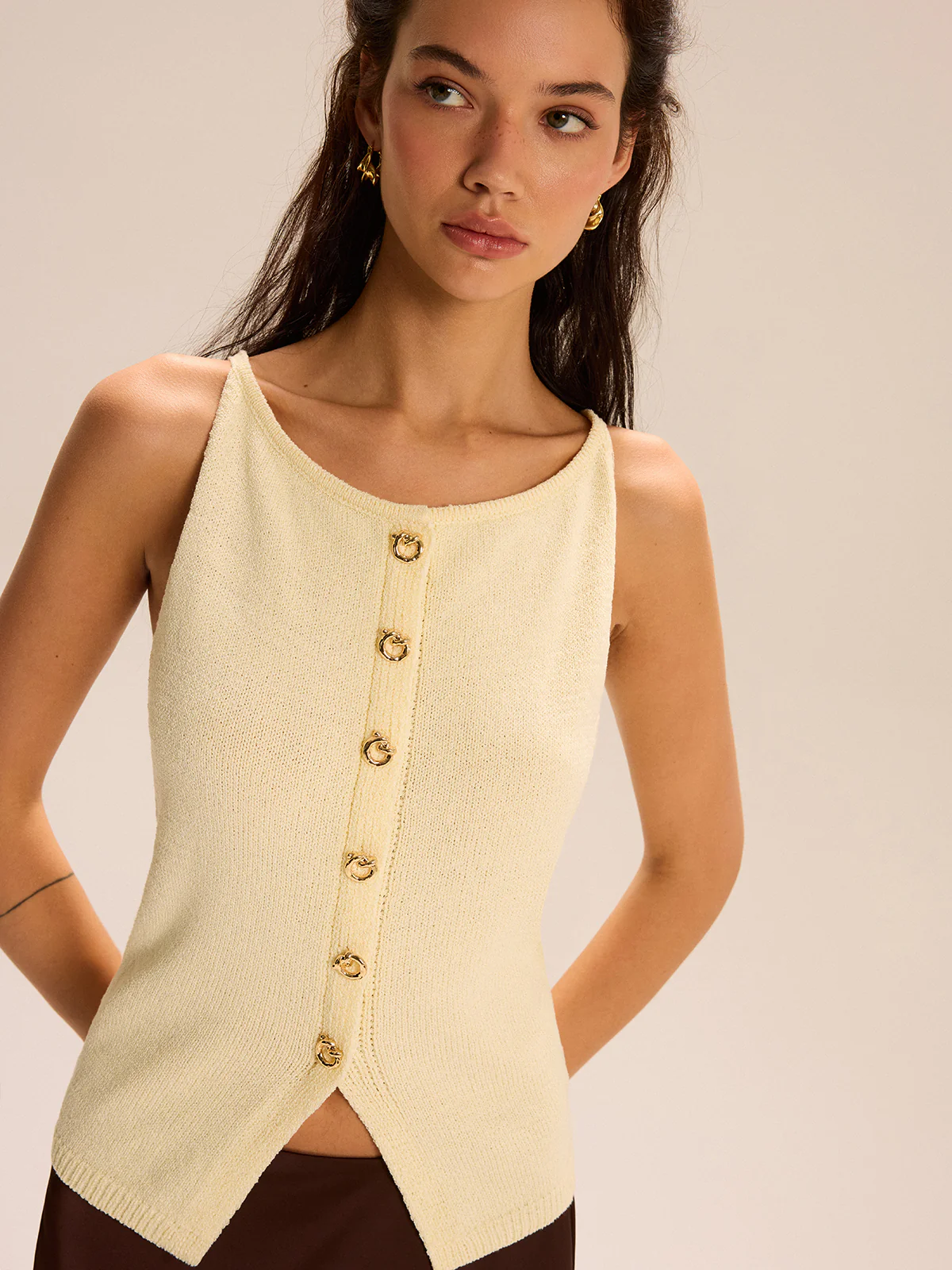 Knit Button-Front Tank Top - Takermore