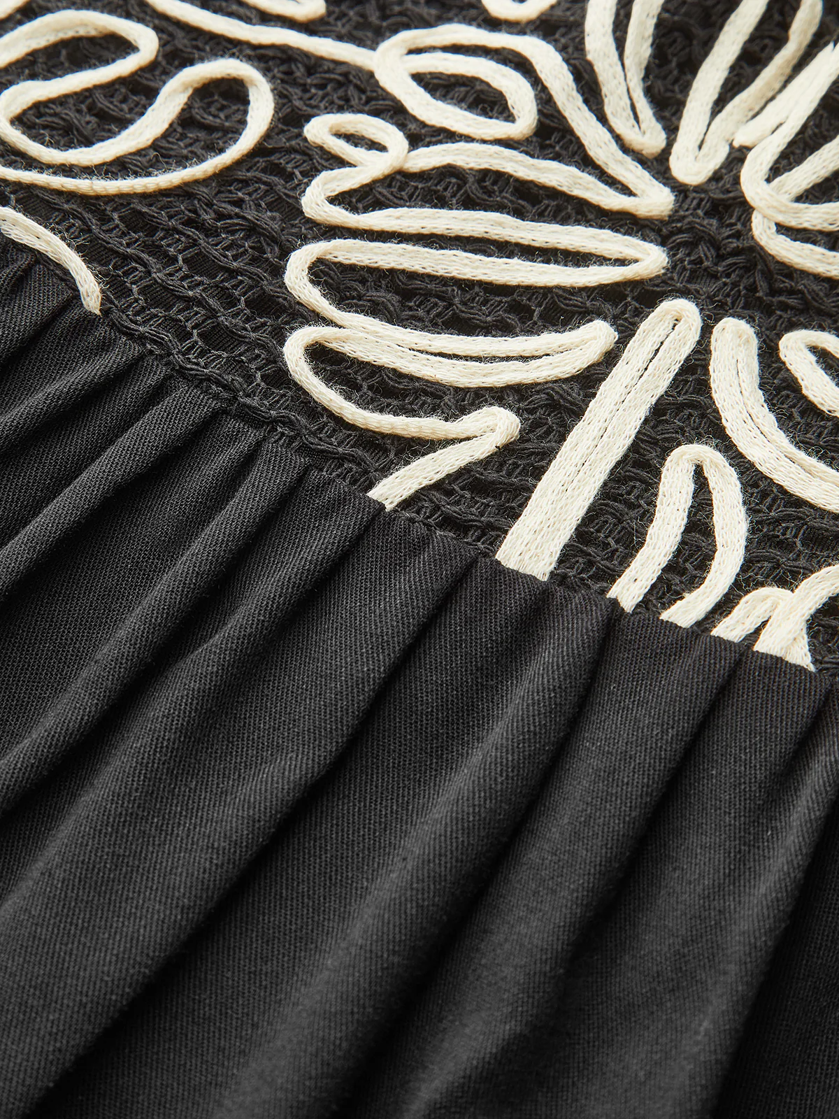 Embroidered Midi Dress with Tie-Up Straps - Takermore