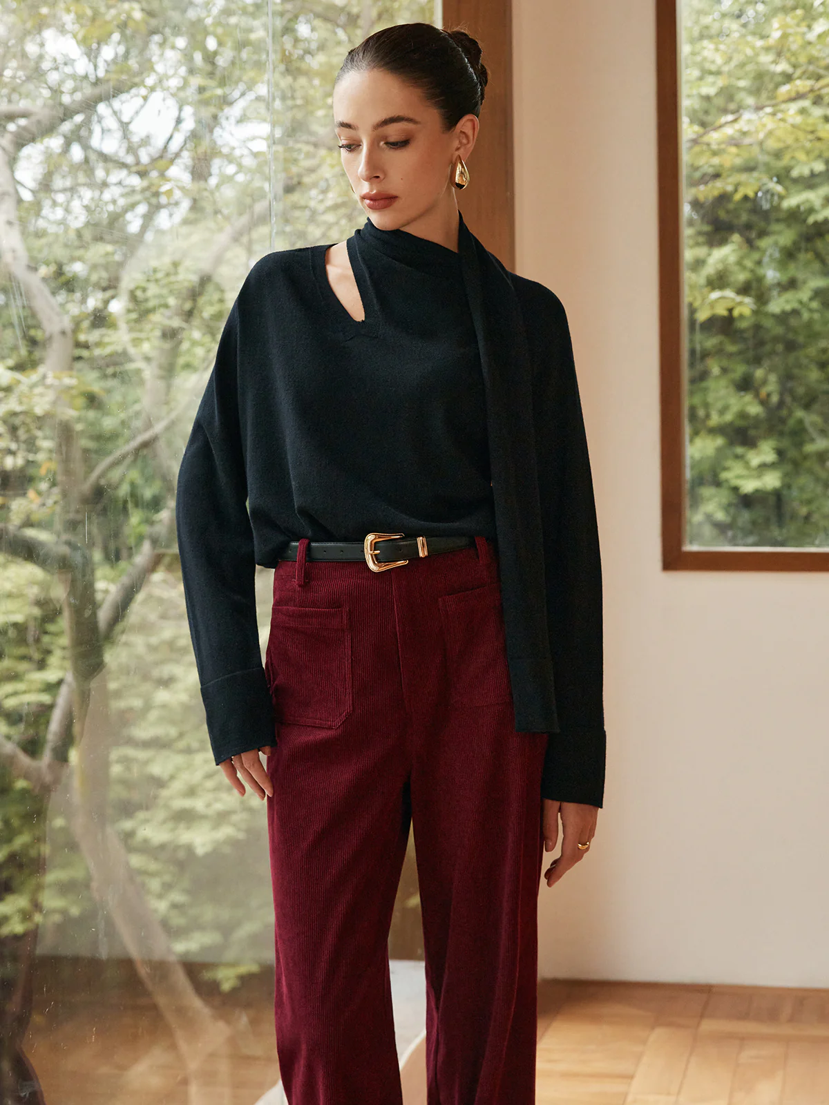 Minimalist Wool-Blend Scarf Sweater - Takermore