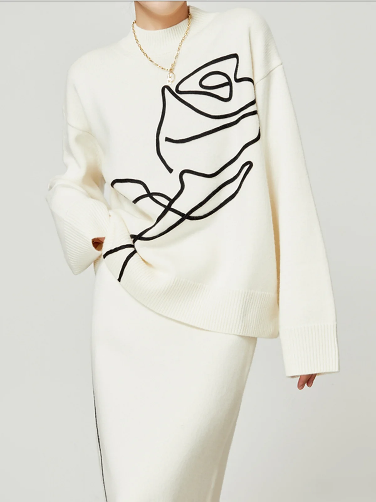 Knit-Floral Pullover Sweater - Takermore