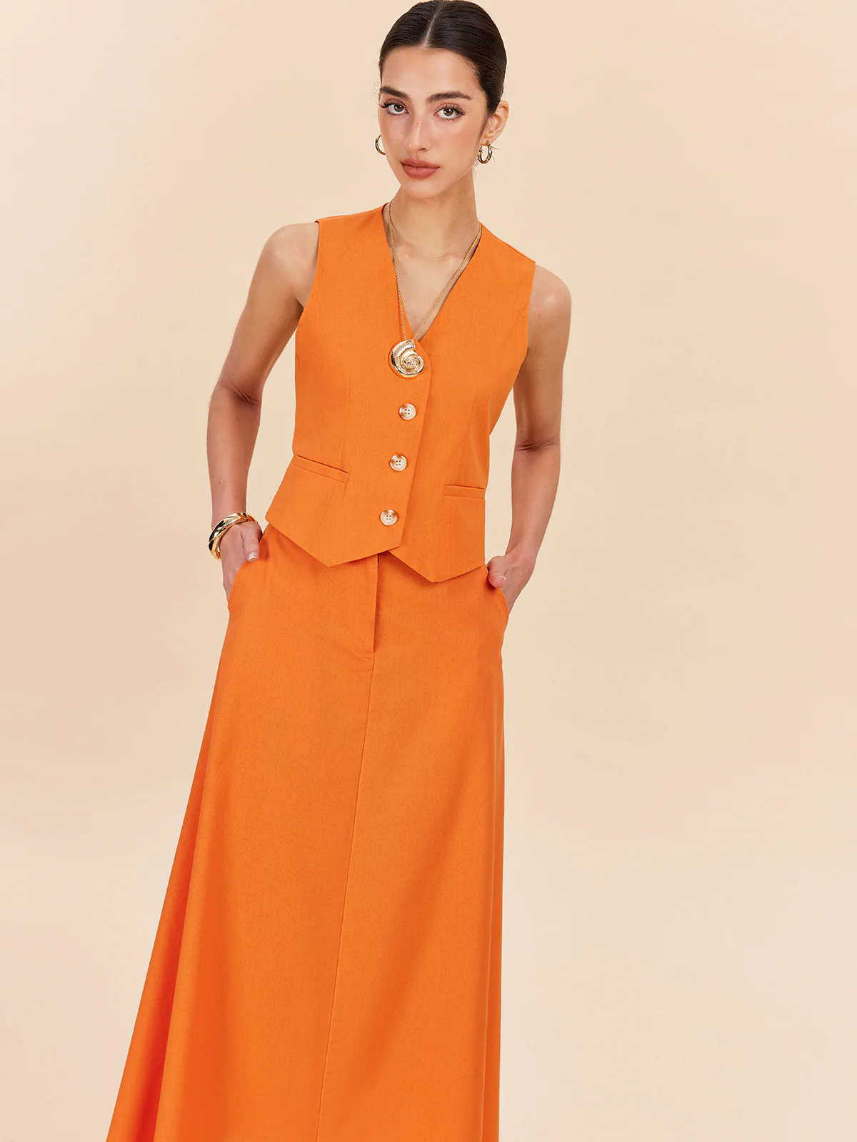 Cotton & Linen Pocket Detail Skirt Set - Takermore