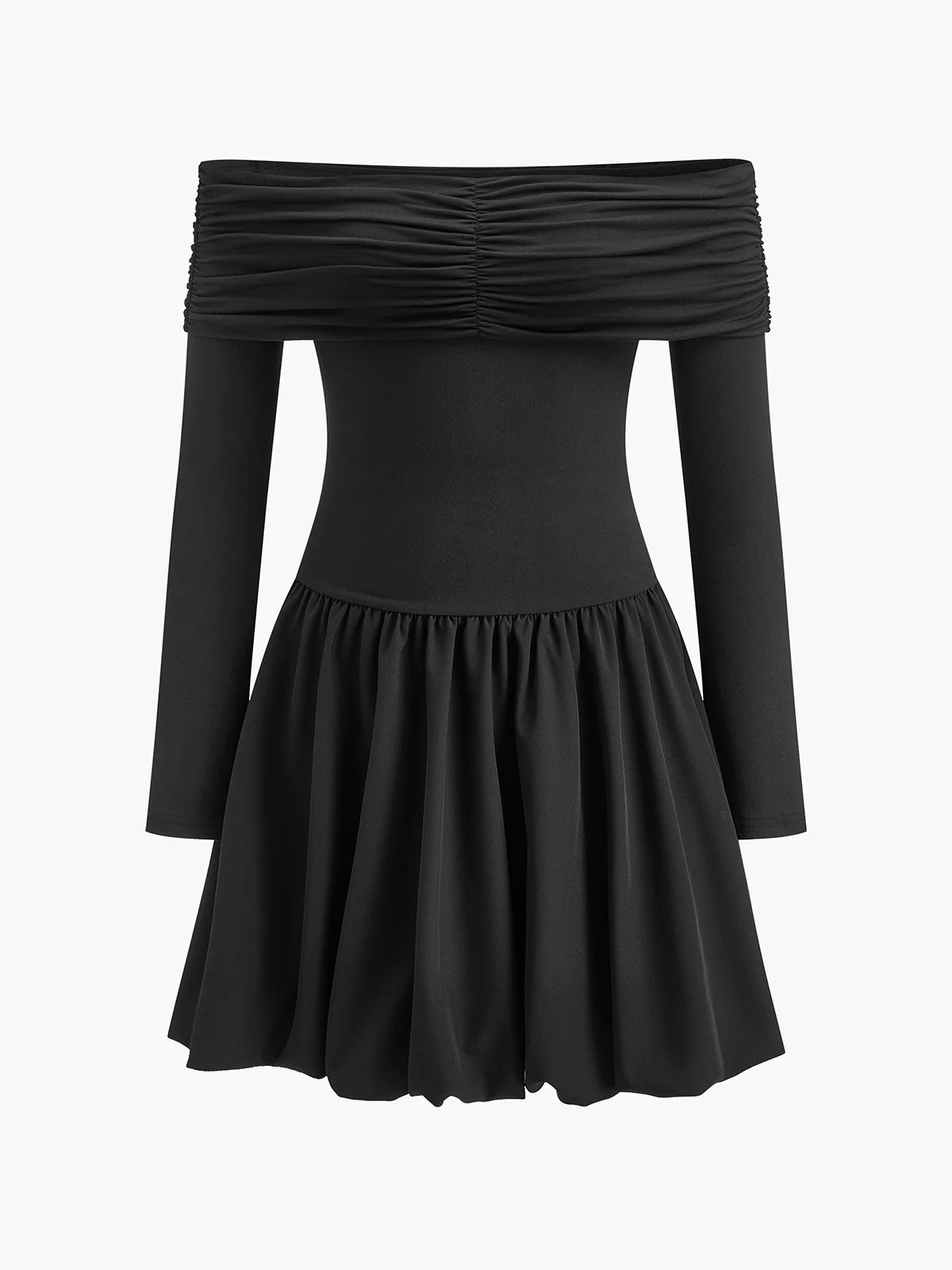 Straight-Shoulder Bud Waist Jersey Dress - Takermore