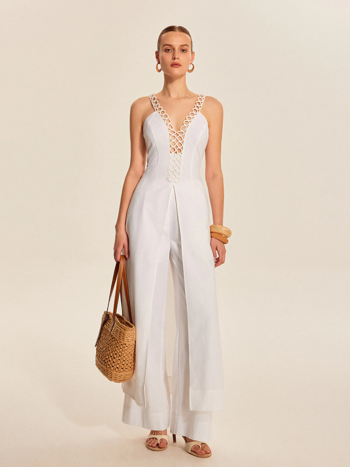 Hollow-Out Lace-Up V-Neck Top - Takermore