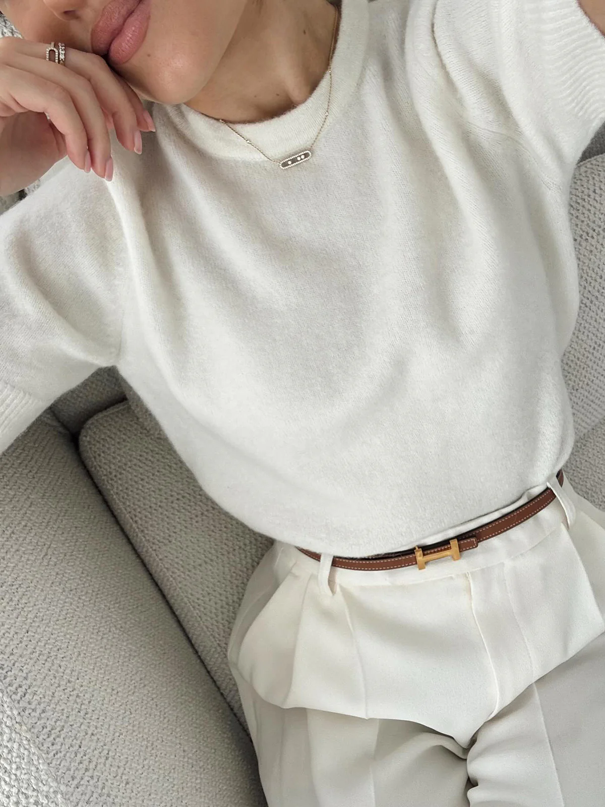 Crew Neck Plain Knit Top - Takermore