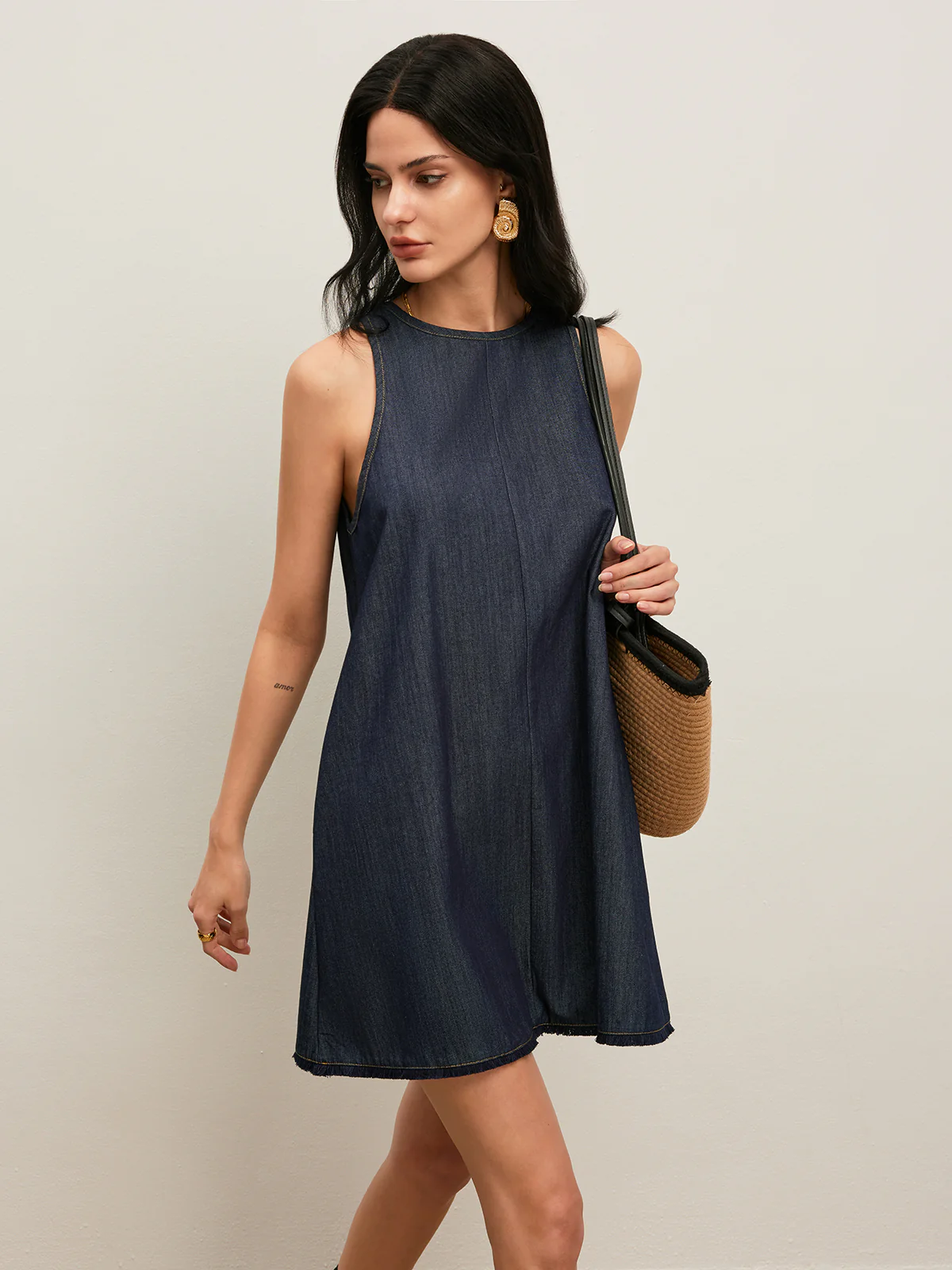 Back Tie Denim Dress - Takermore