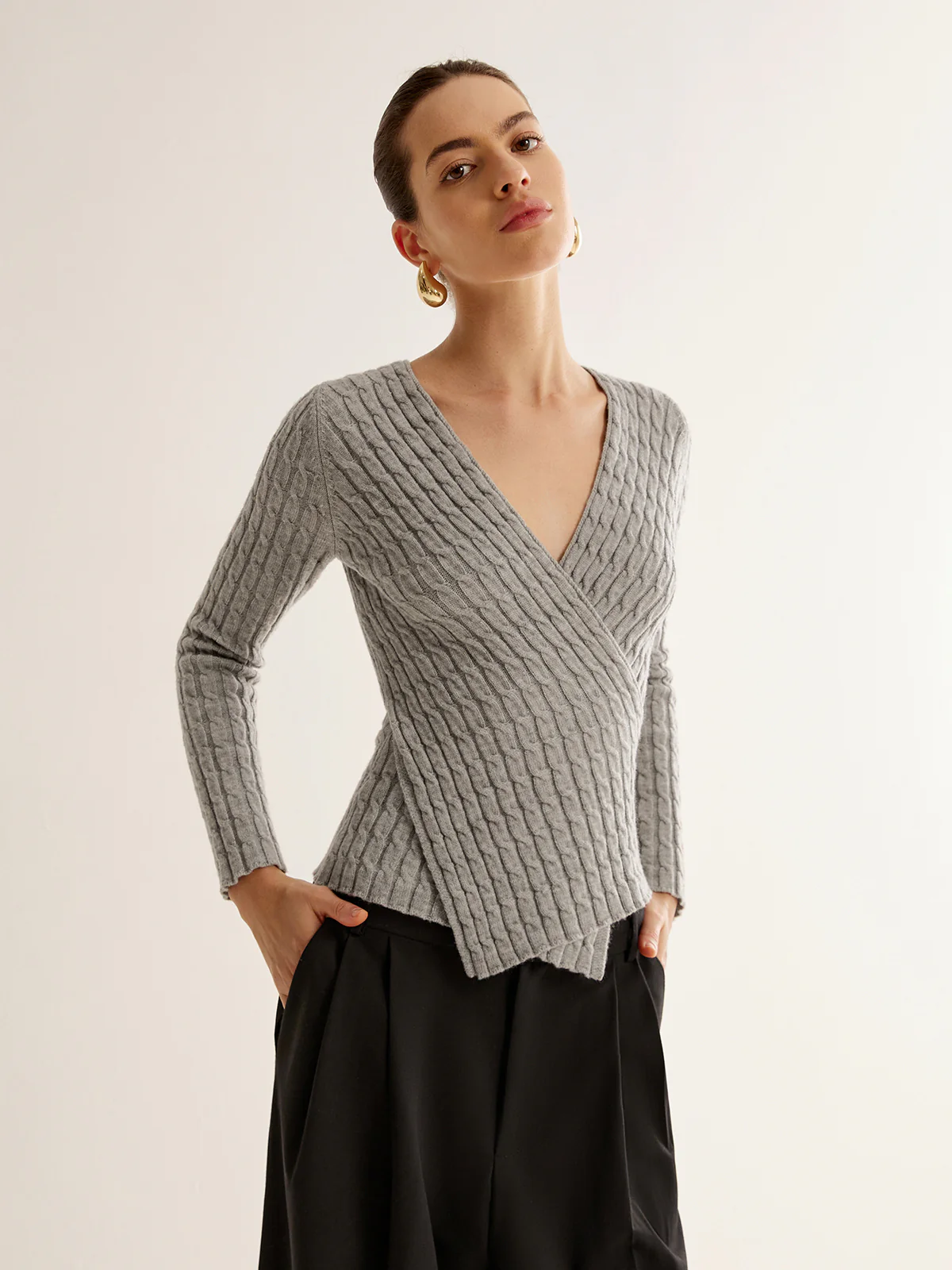 V-Neck Criss Cross Knit Top - Takermore