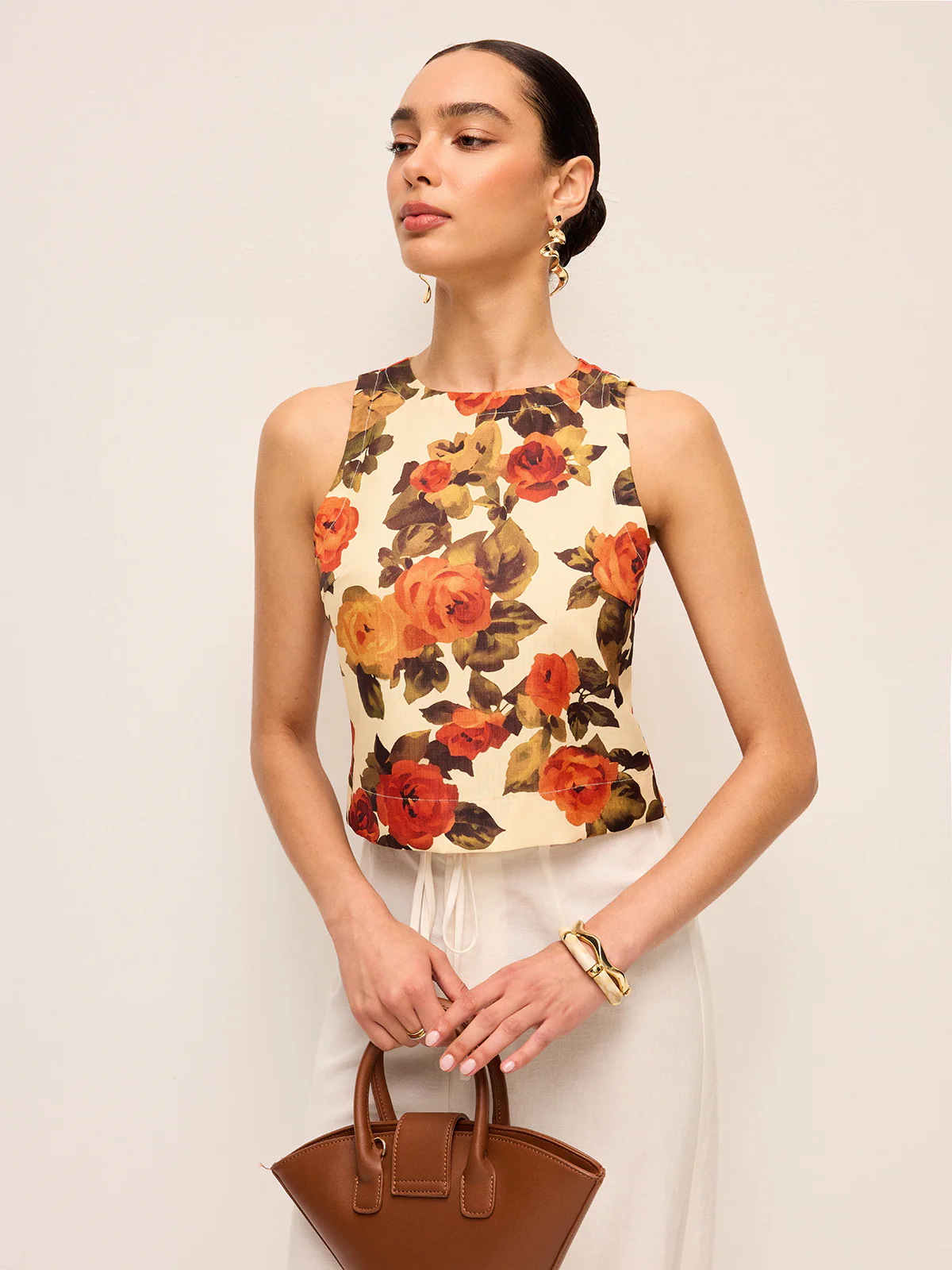 Floral Print Bow Detail Tank Top - Takermore