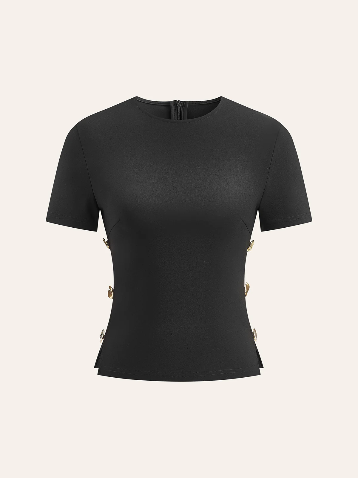 Cut-Out Side Metal Detail Zipper T-Shirt - Takermore