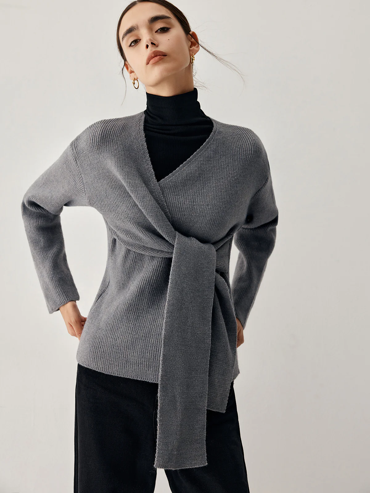 Tie Front Wrap Sweater - Takermore