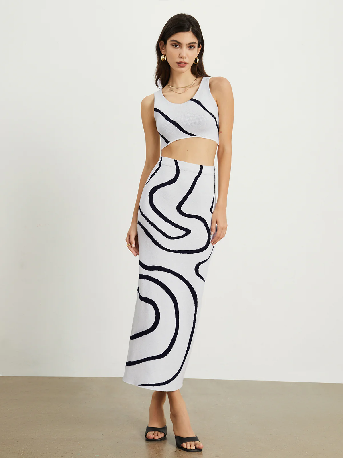 Watermarble Print Two Piece Skirt Set - Takermore