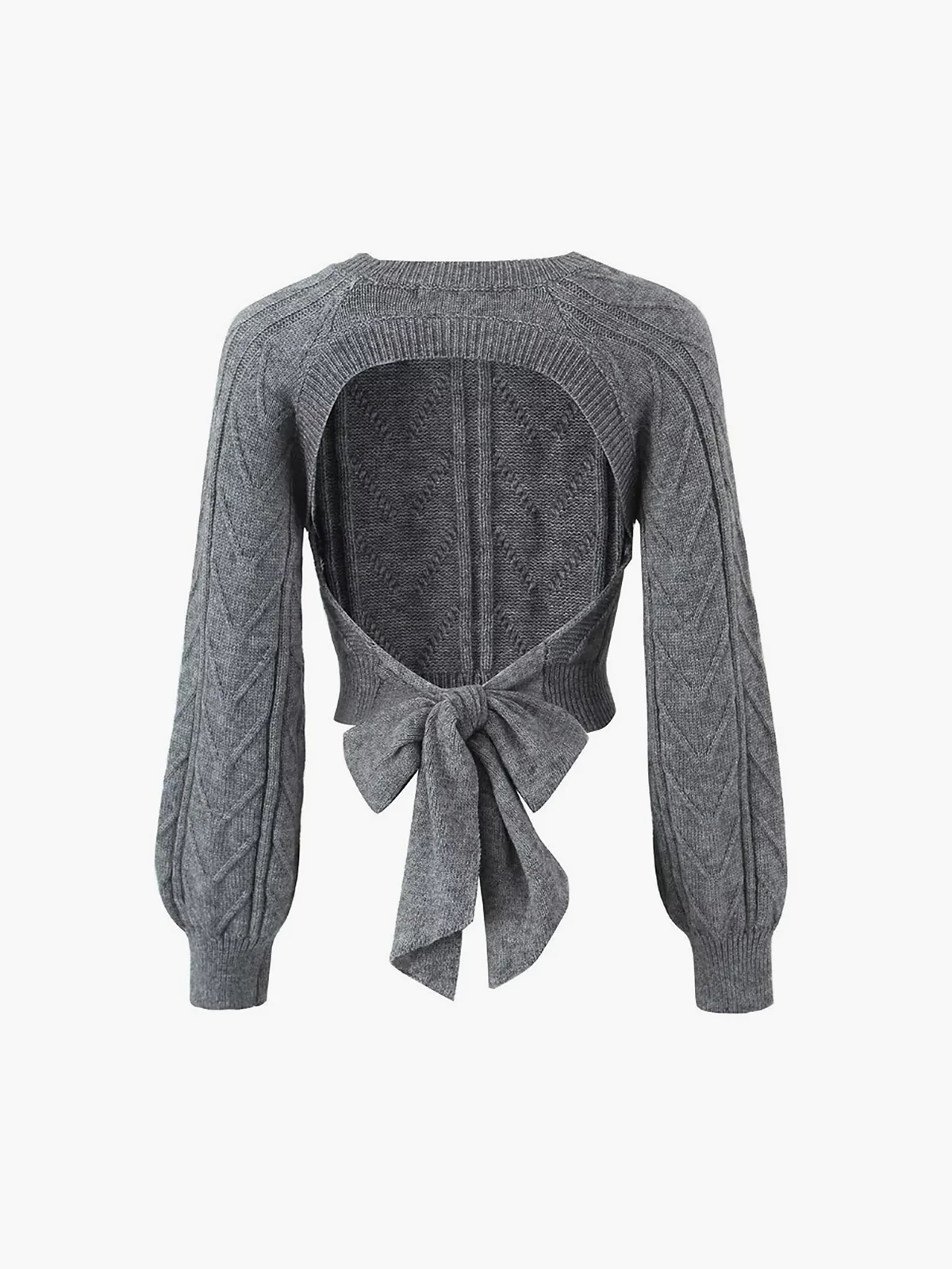 Cable Knit Tie Back Crop Sweater - Takermore