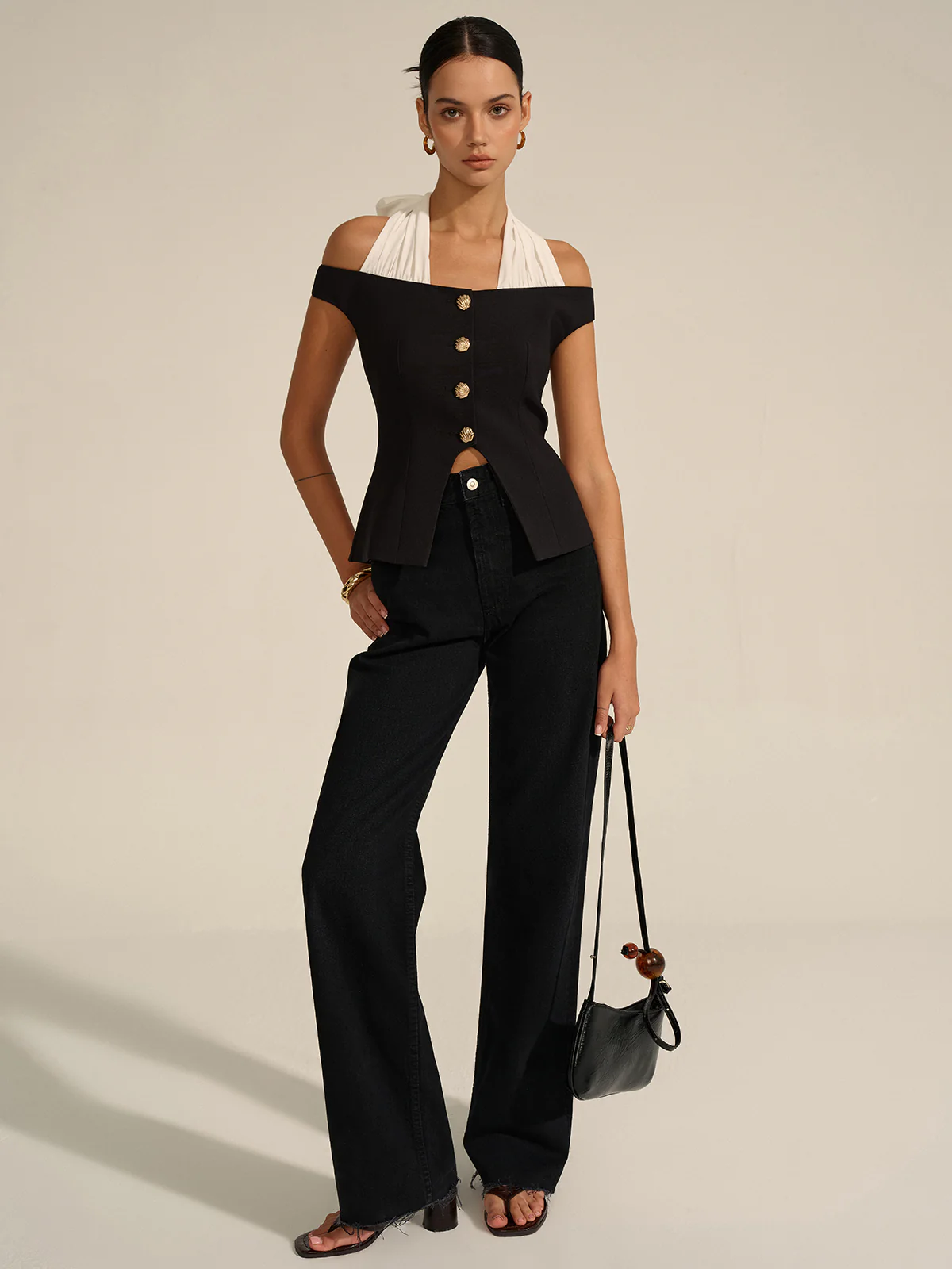 Off-Shoulder Halter Neck Blouse - Takermore