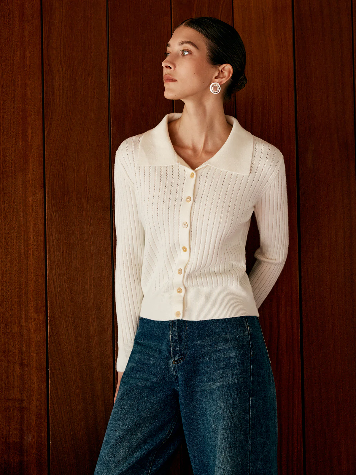 Wool-Blend Lapel Knit Cardigan - Takermore