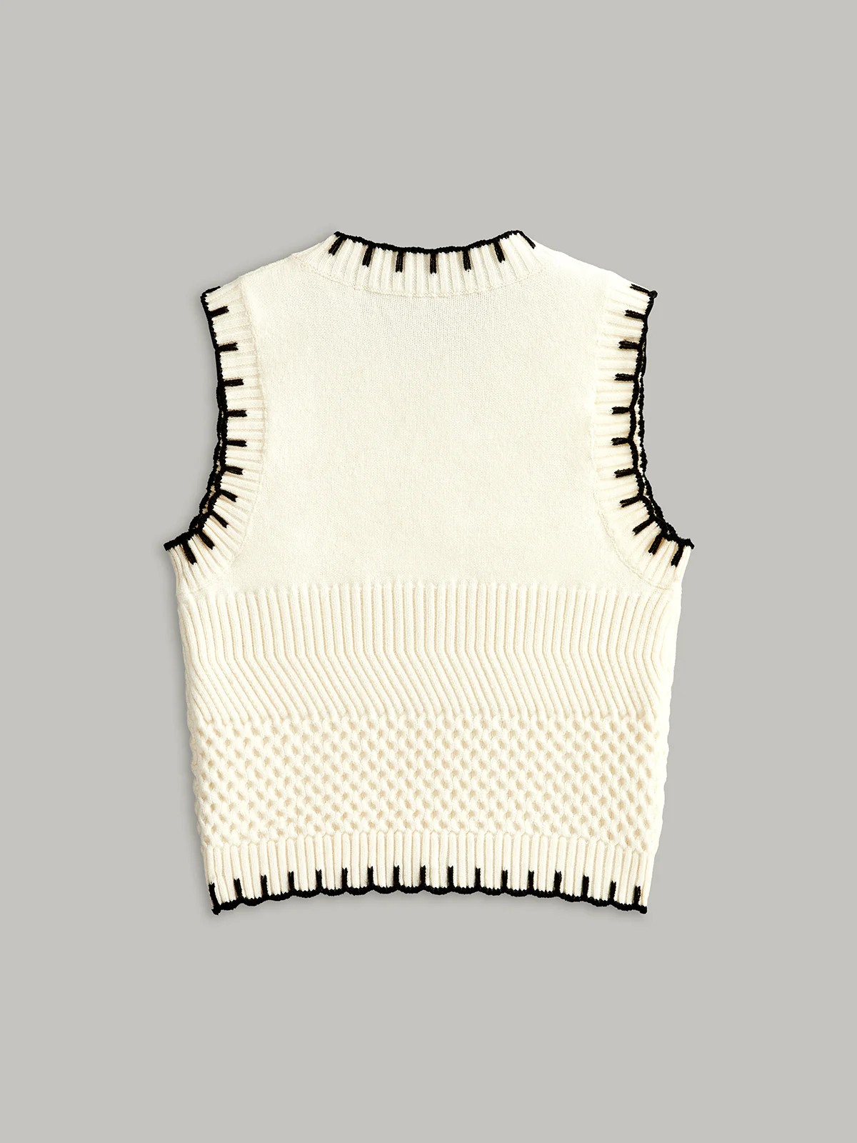 Contrast Trim Sleeveless Ribbed Sweater Vest - Takermore
