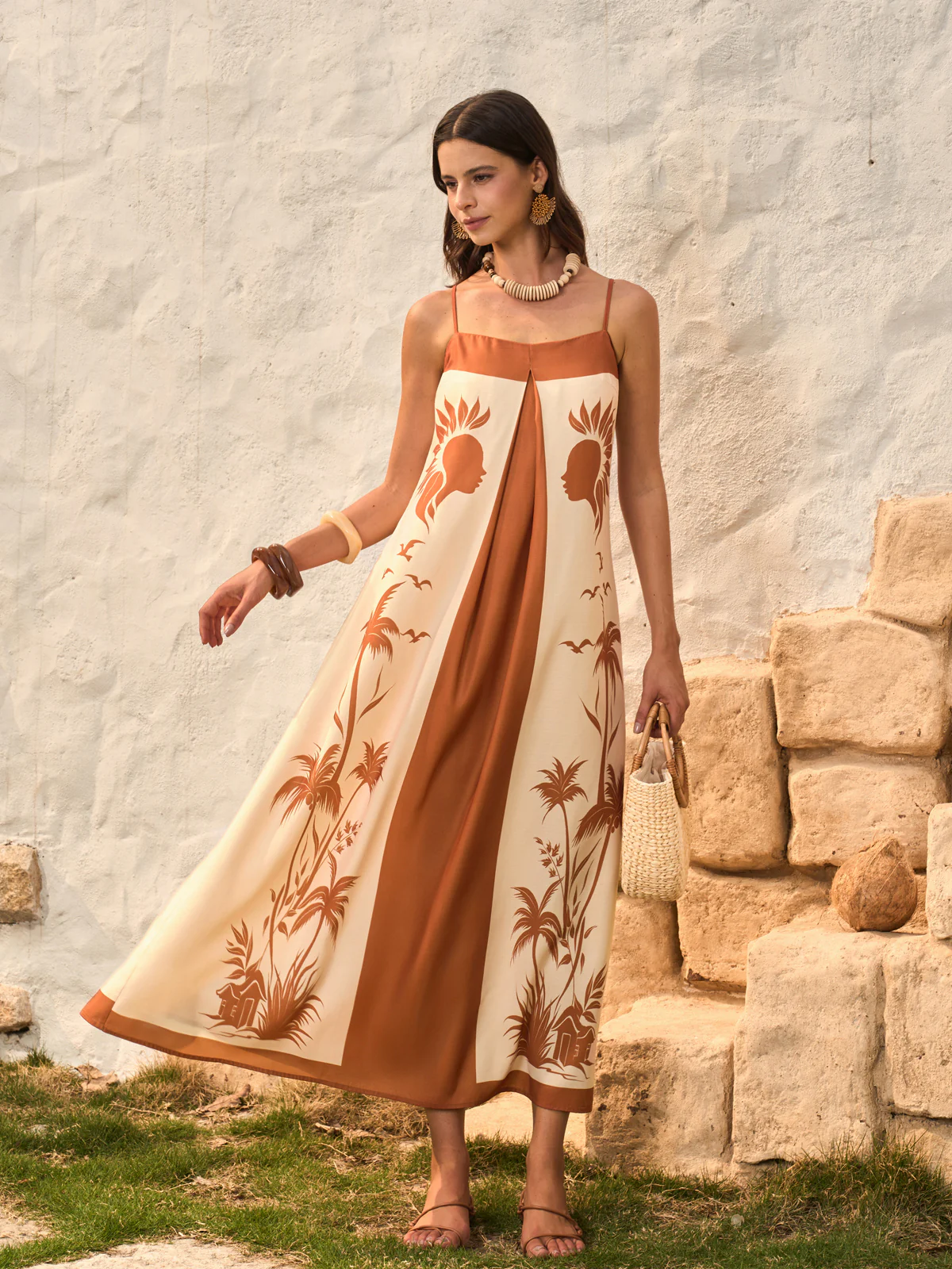 Contrast Panel Boho Print Cami Dress - Takermore