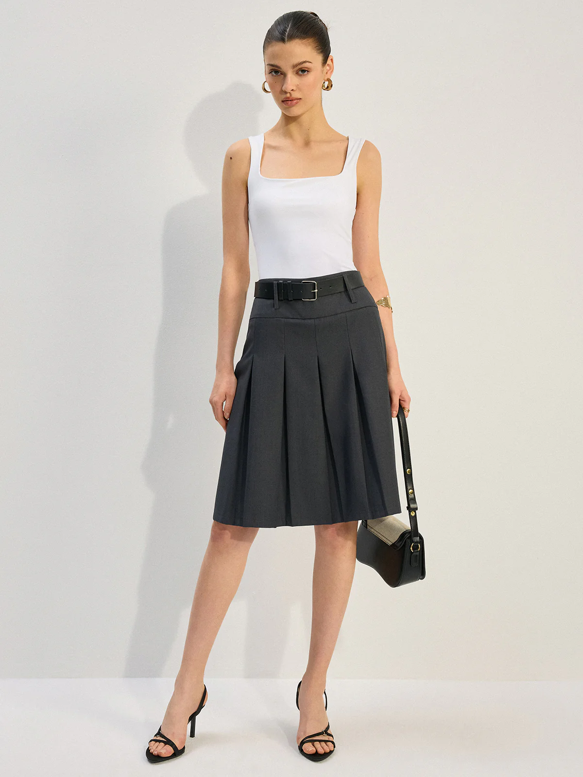 Belted Pleated Skirt - Takermore