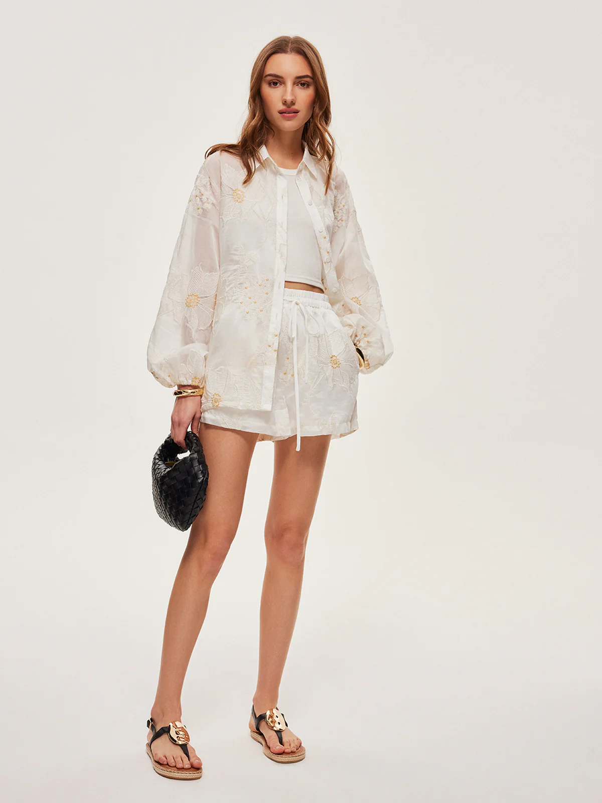 Semi-Sheer Floral Shorts Set - Takermore