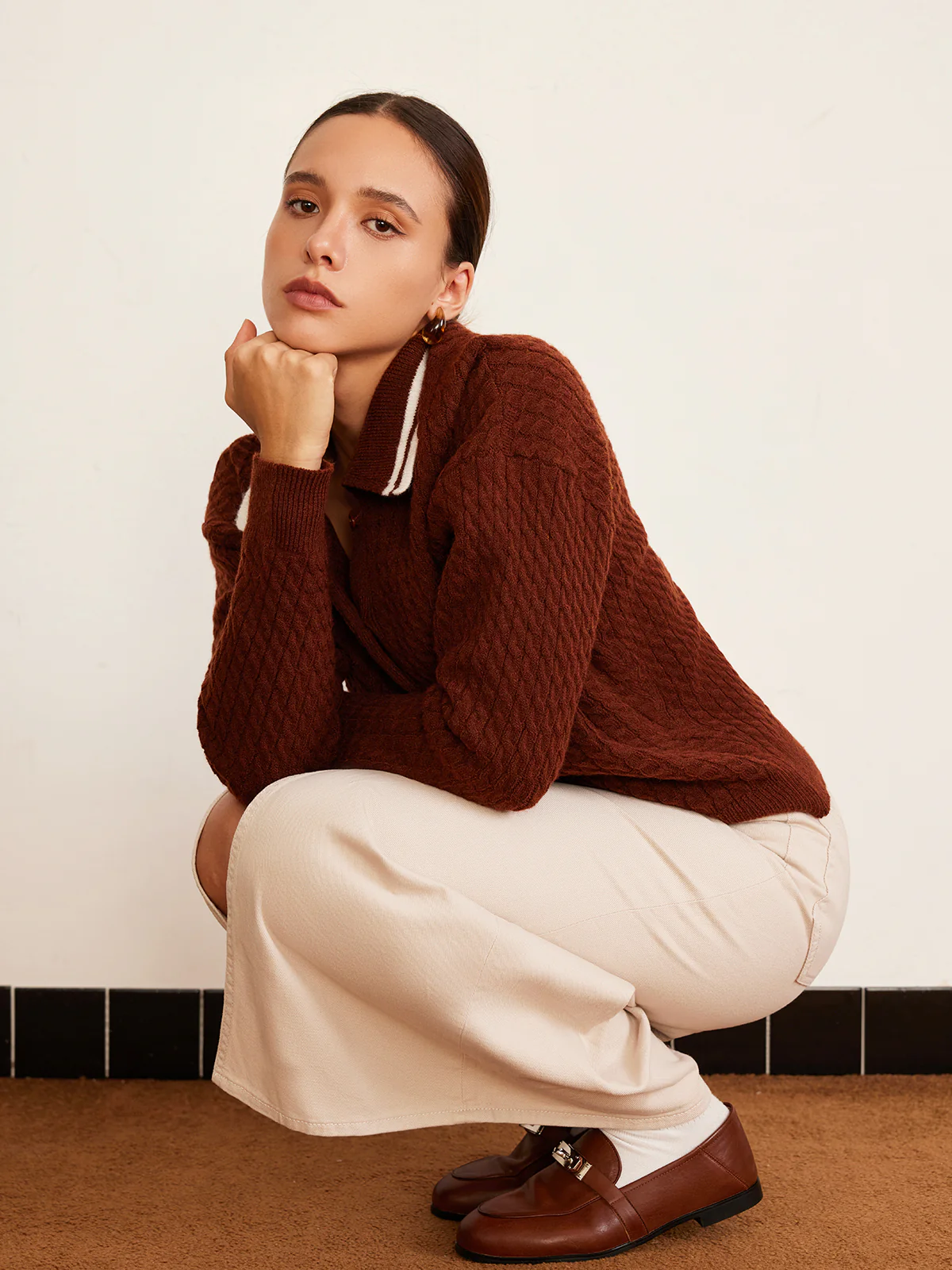 Cable Knit Button Polo Sweater - Takermore