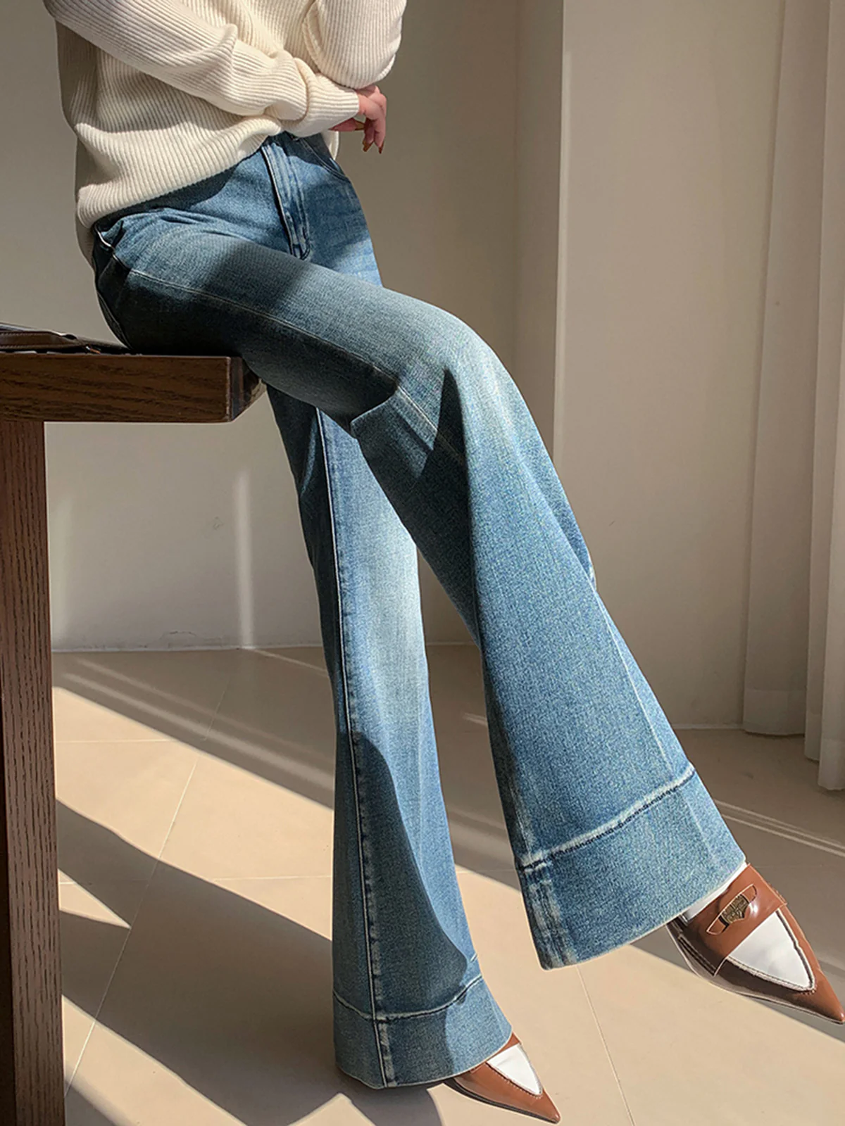 Washed Slim Draped Denim Pants - Takermore